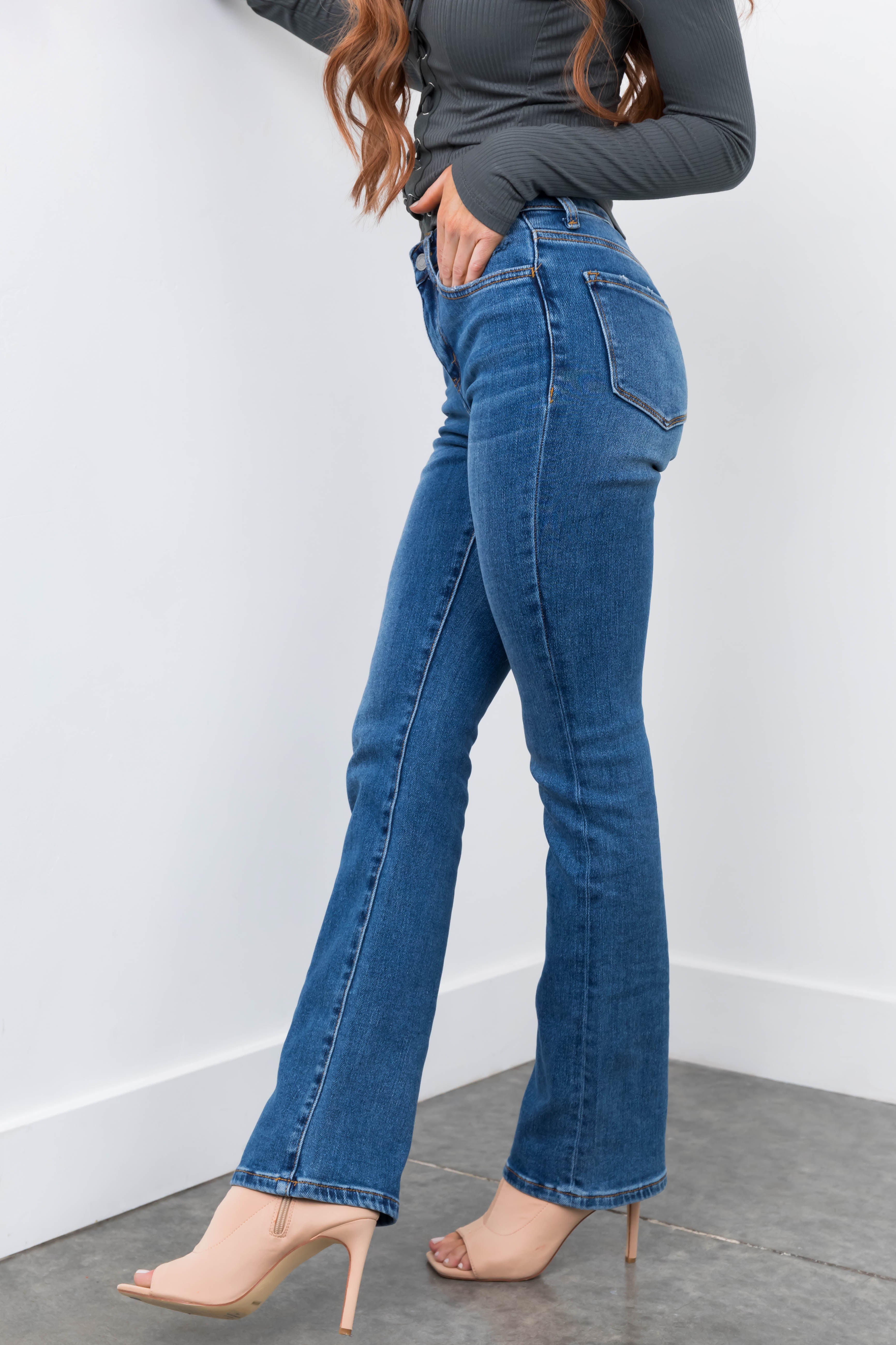 Vervet Medium Wash High Rise Bootcut Jeans-Newayad