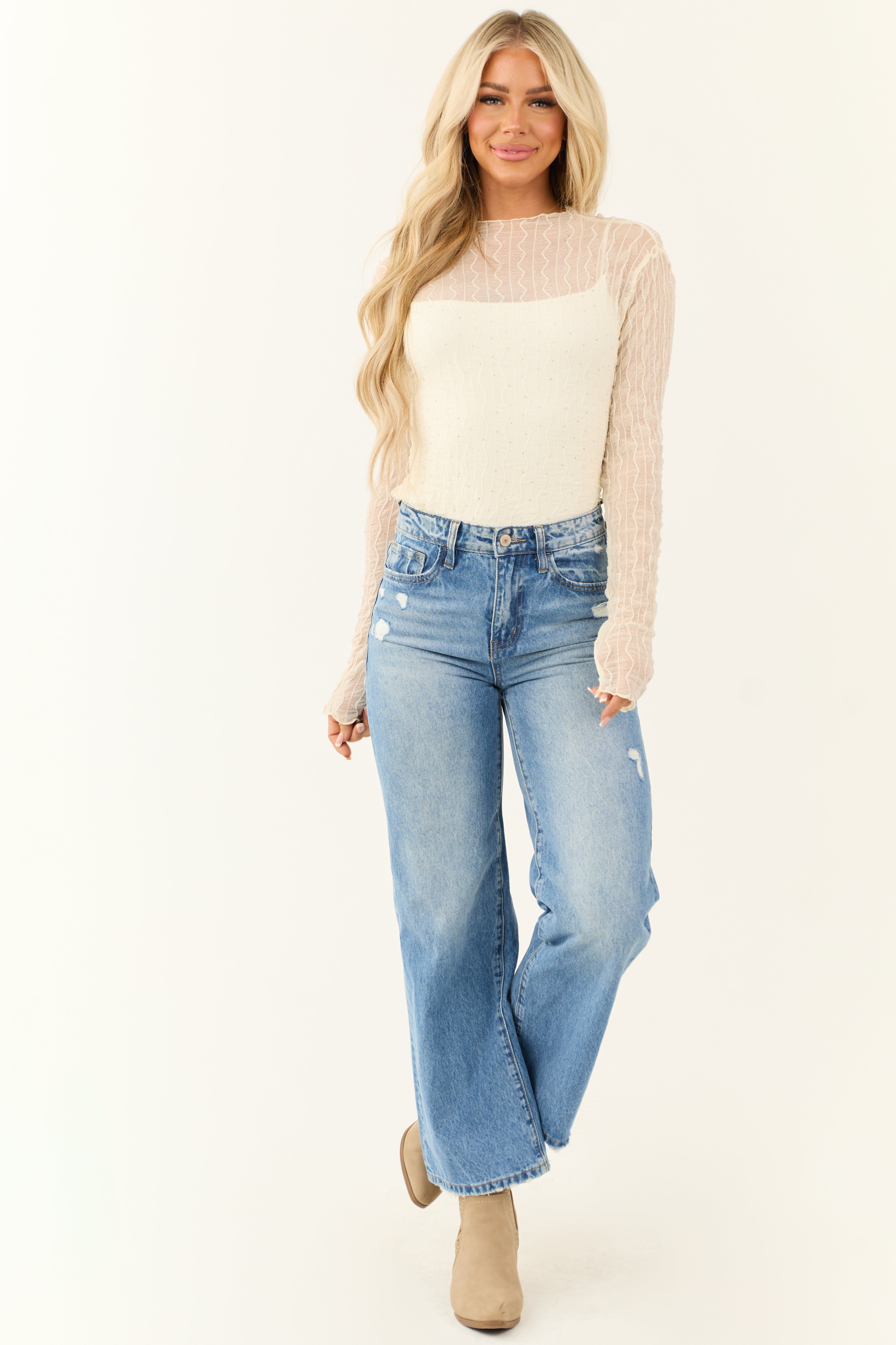 Vervet Medium Wash Wide Leg Ankle Jeans-Newayad