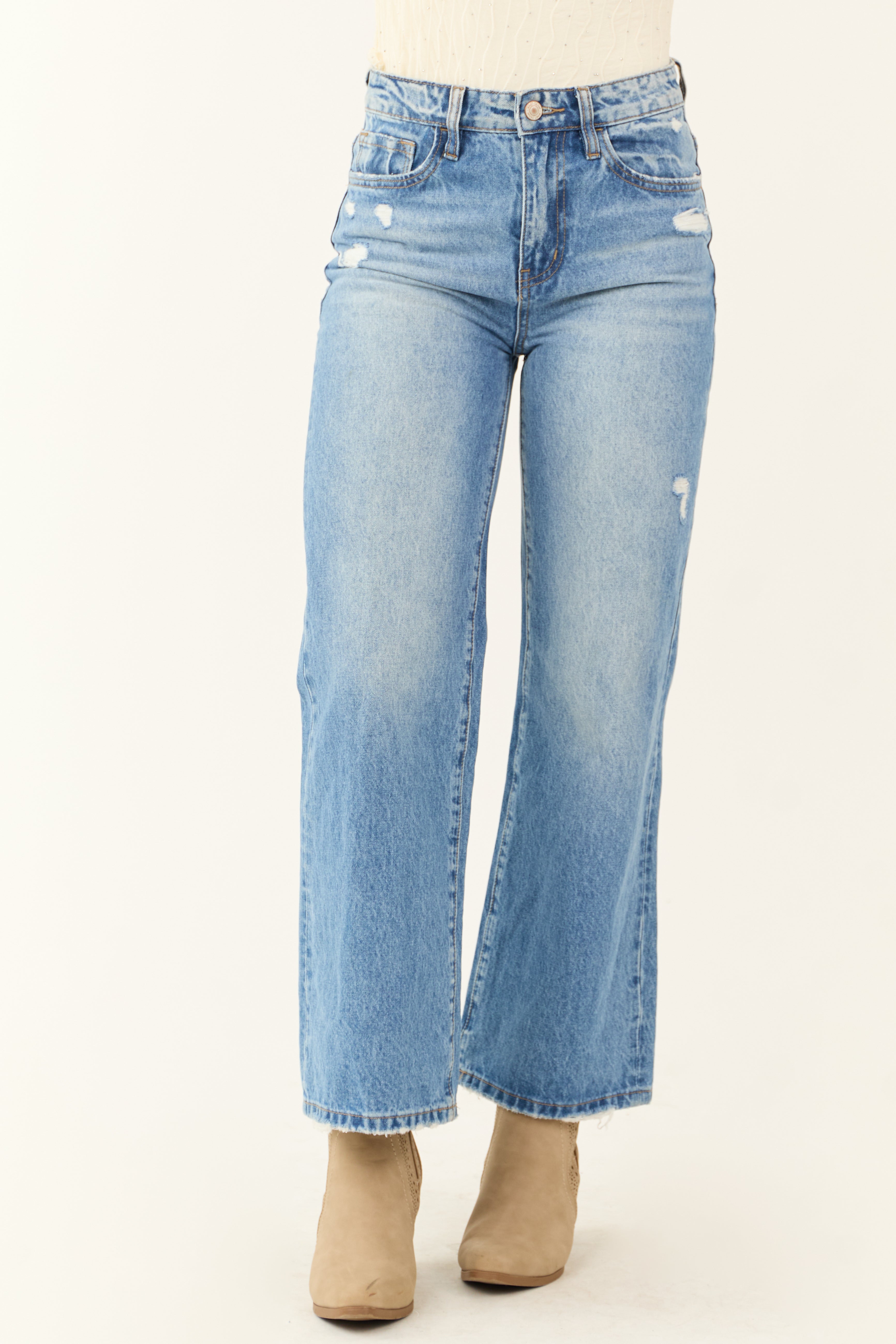 Vervet Medium Wash Wide Leg Ankle Jeans-Newayad