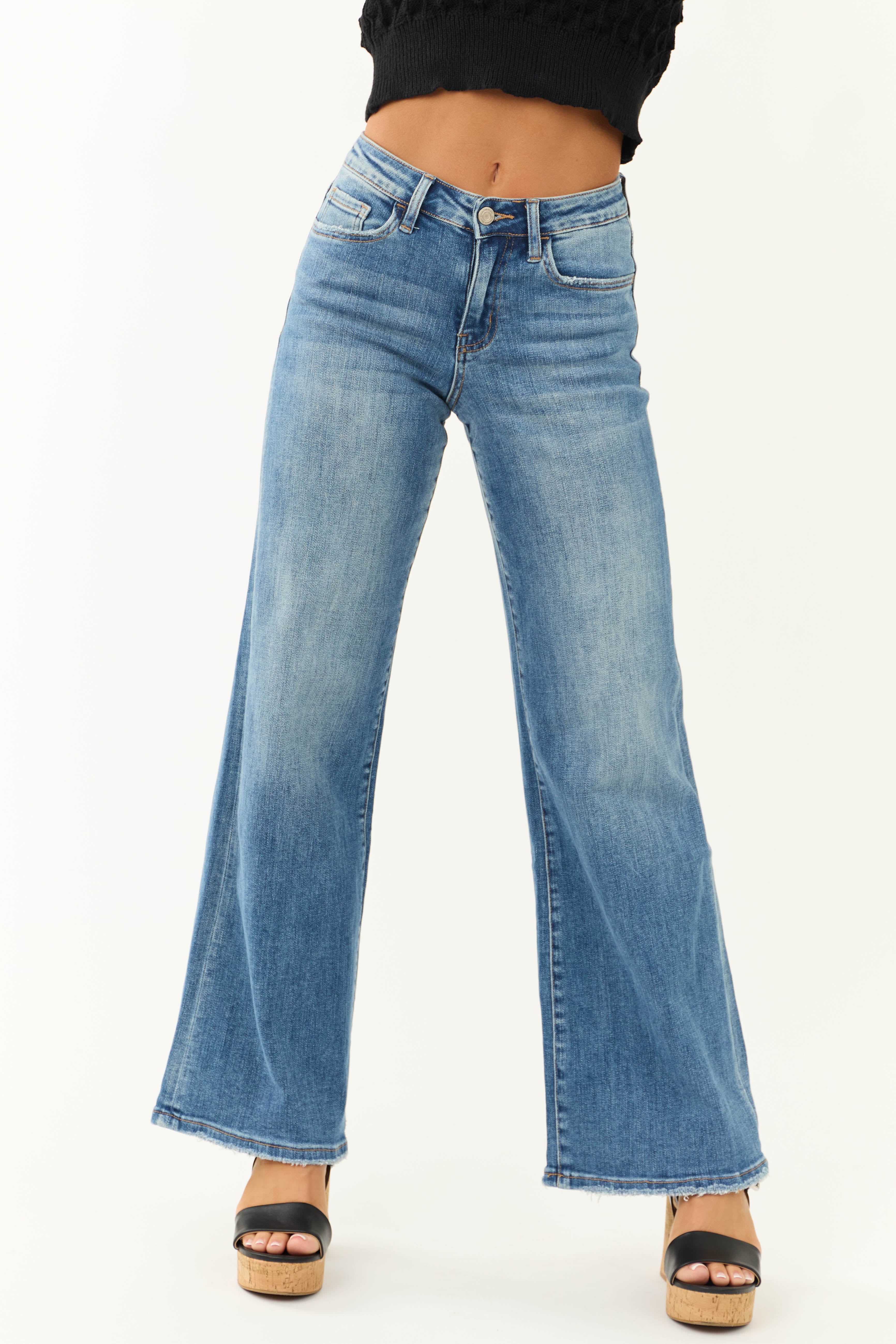 Vervet Medium Wash Wide Leg High Rise Jeans-Newayad