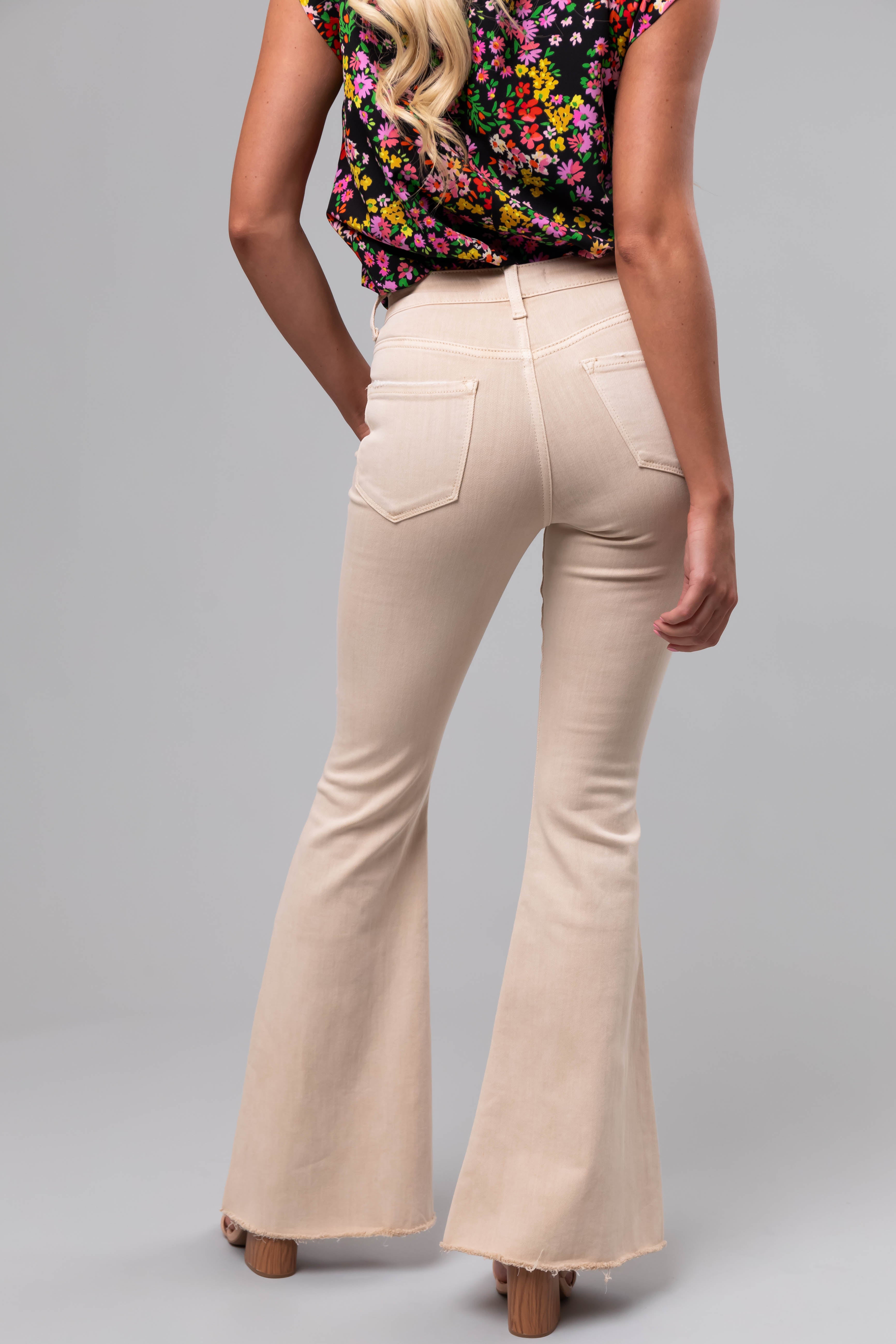 Vervet Sand High Rise Frayed Super Flare Jeans-Newayad