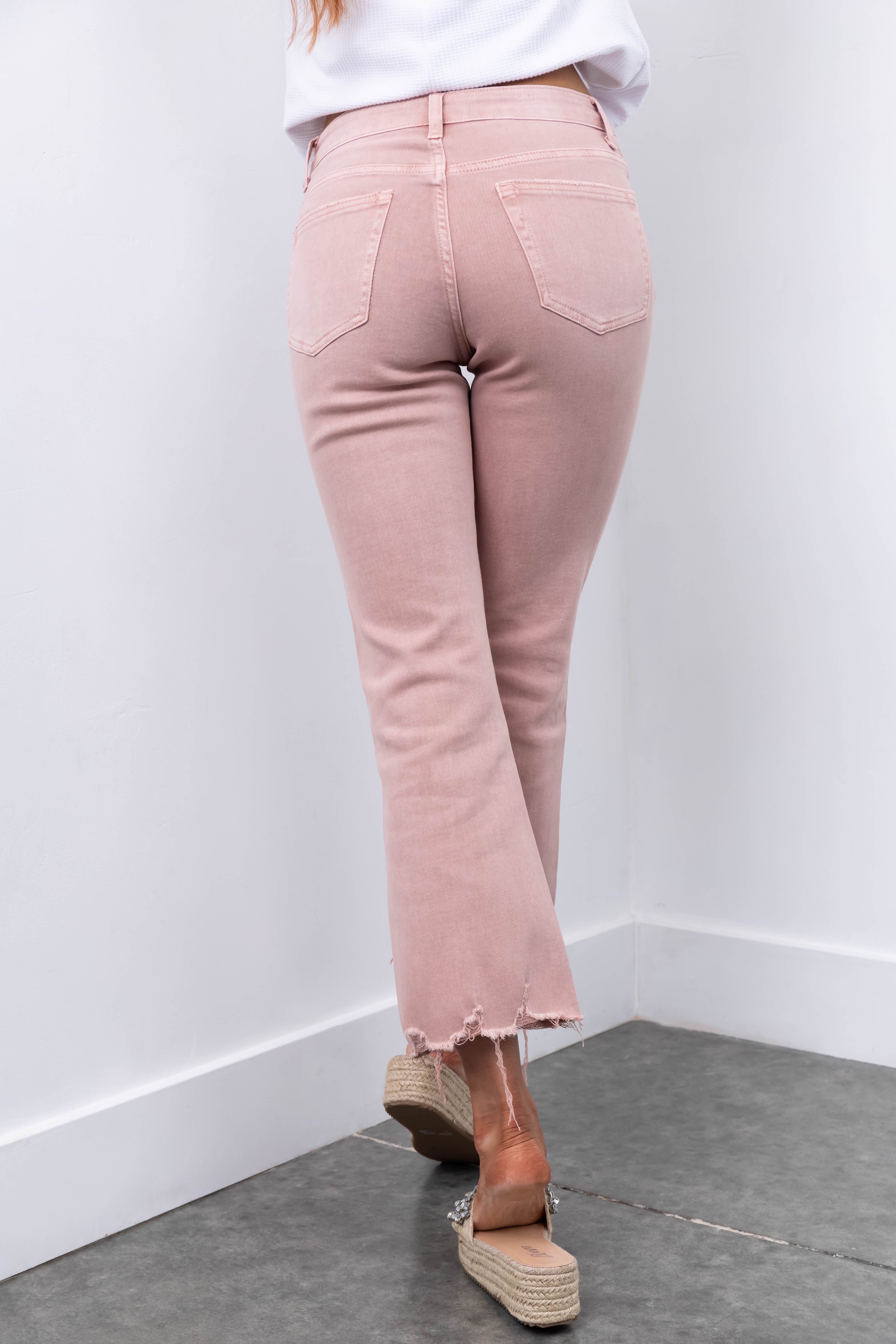 Vervet Tea Rose Flare Leg Cropped Jeans-Newayad