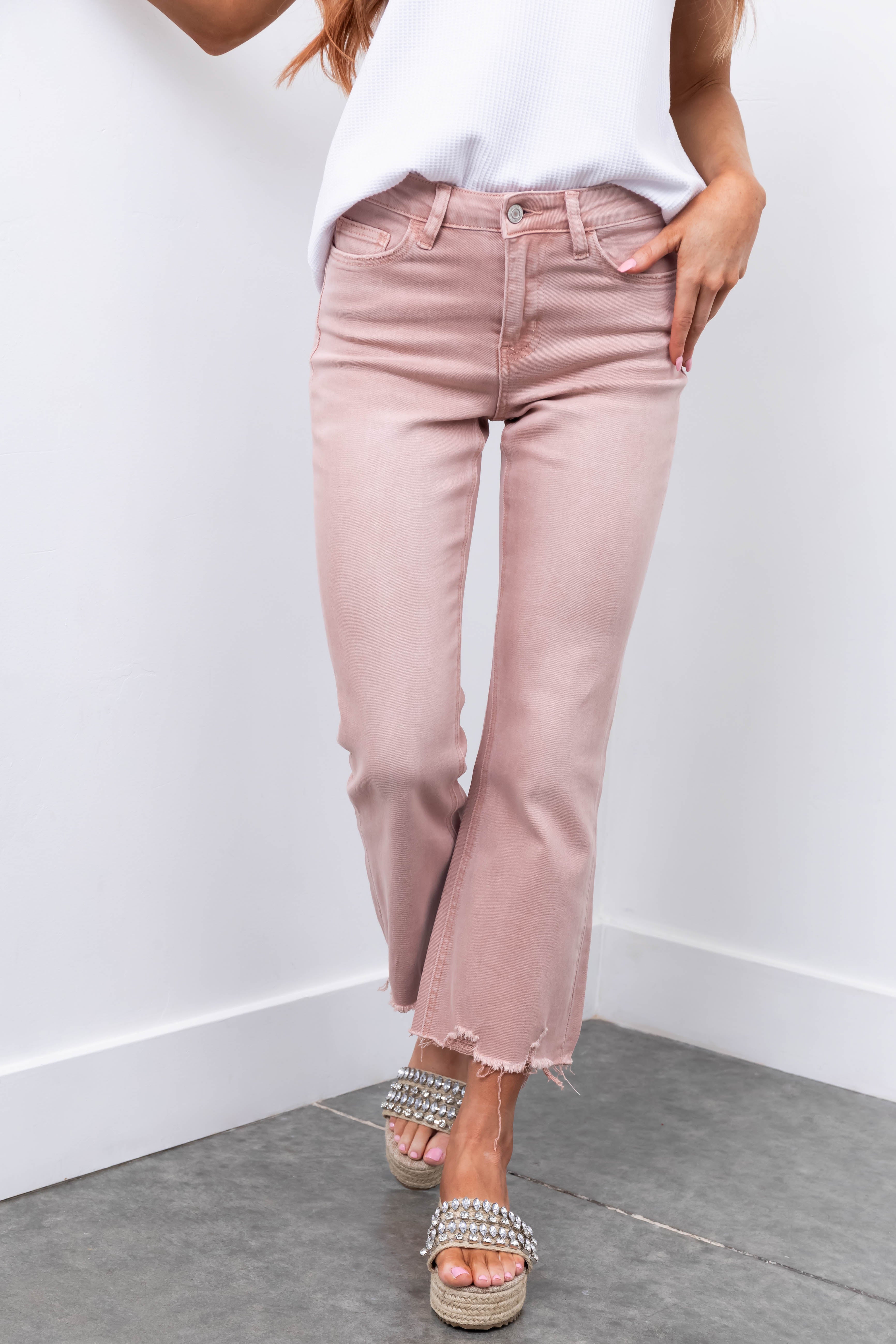Vervet Tea Rose Flare Leg Cropped Jeans-Newayad