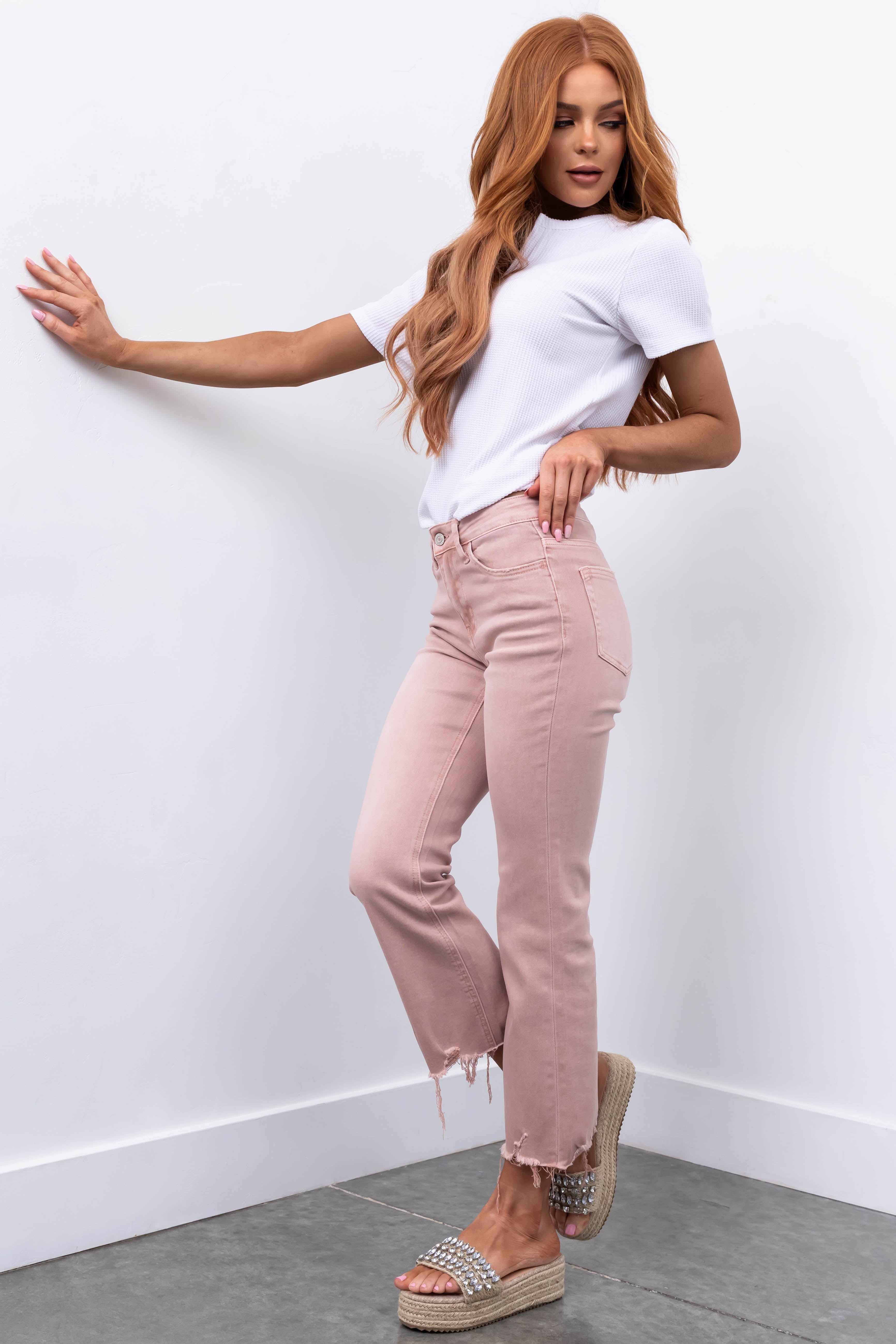 Vervet Tea Rose Flare Leg Cropped Jeans-Newayad
