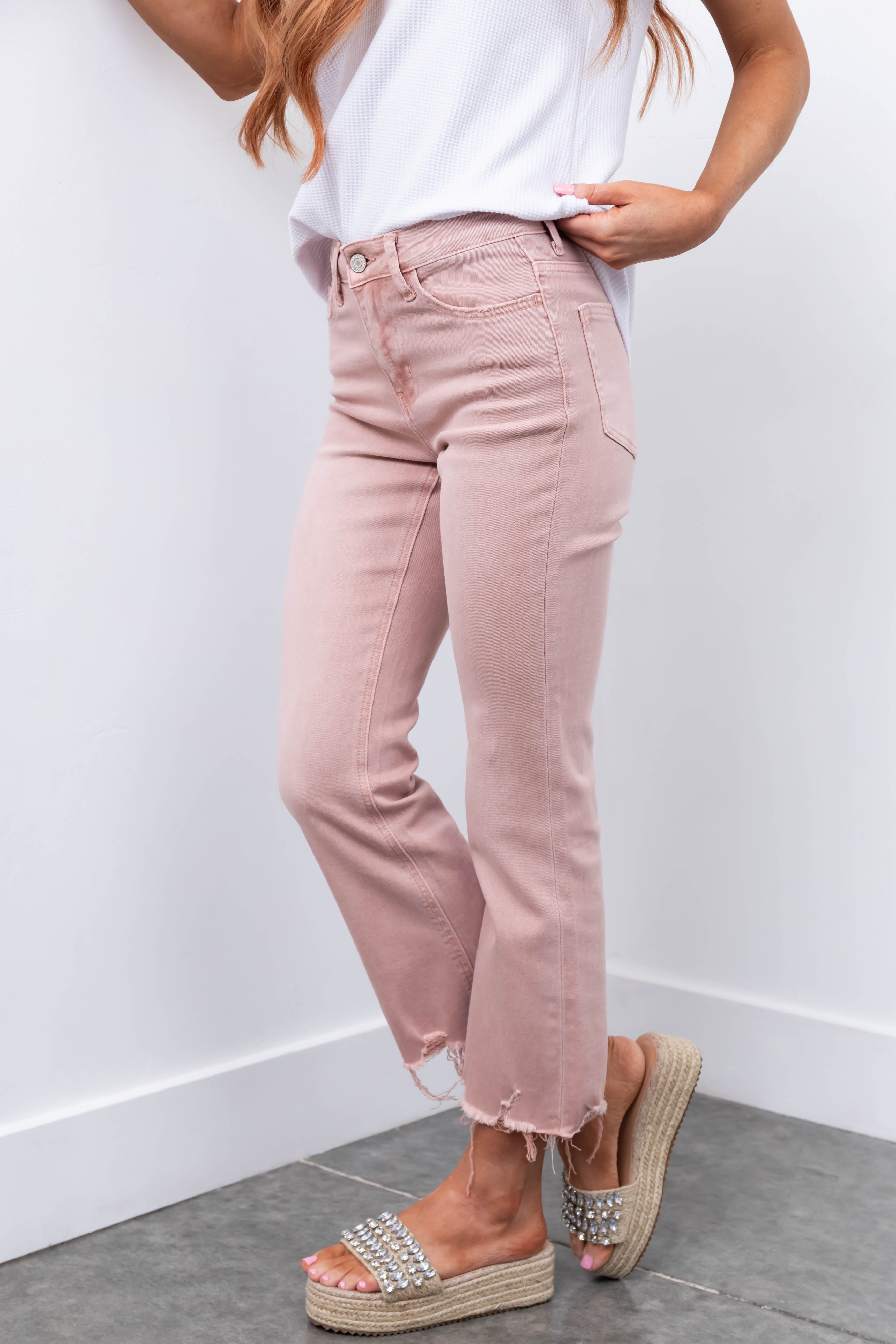 Vervet Tea Rose Flare Leg Cropped Jeans-Newayad