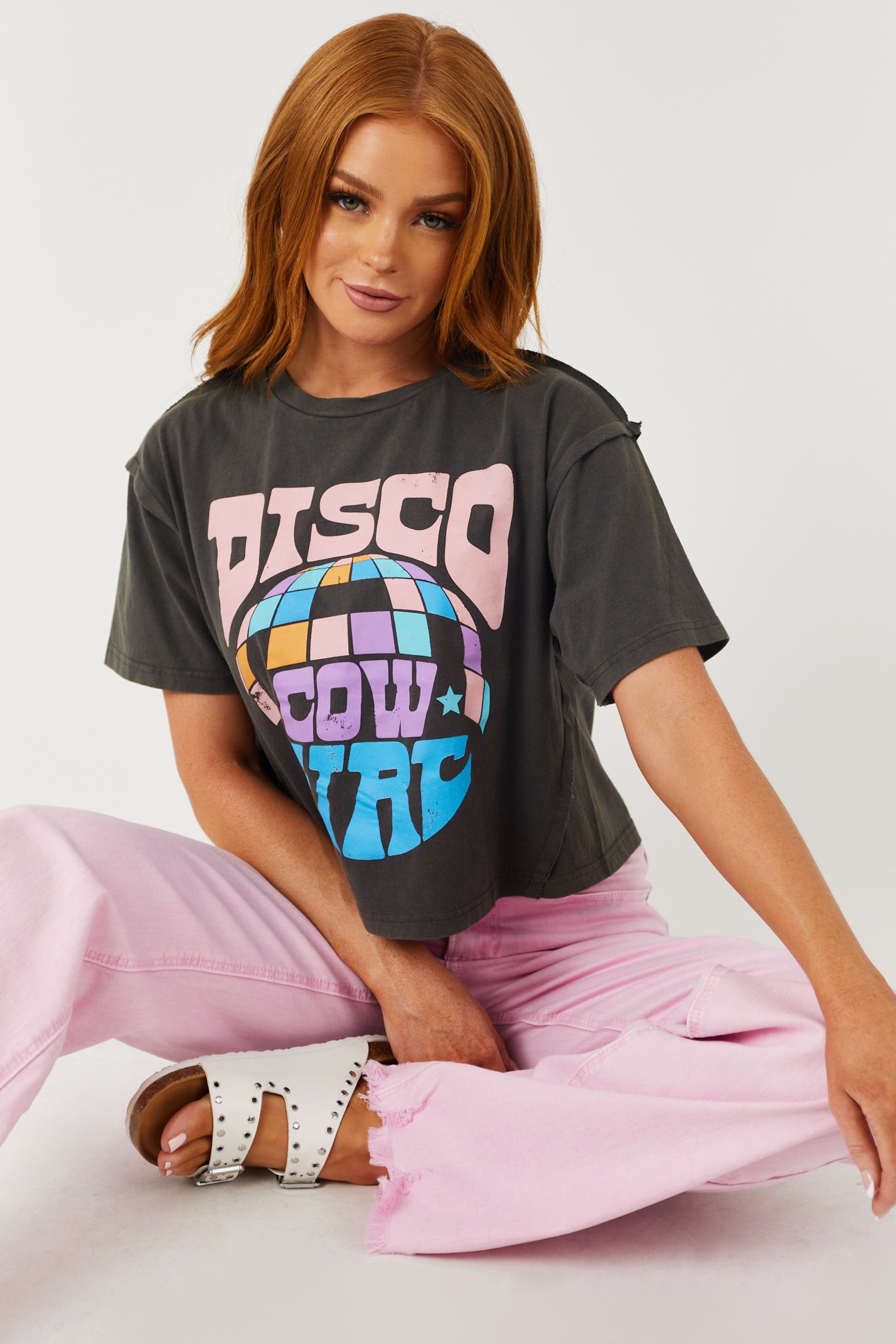 Walnut 'Disco Cowgirl' Graphic Crop Top-Newayad