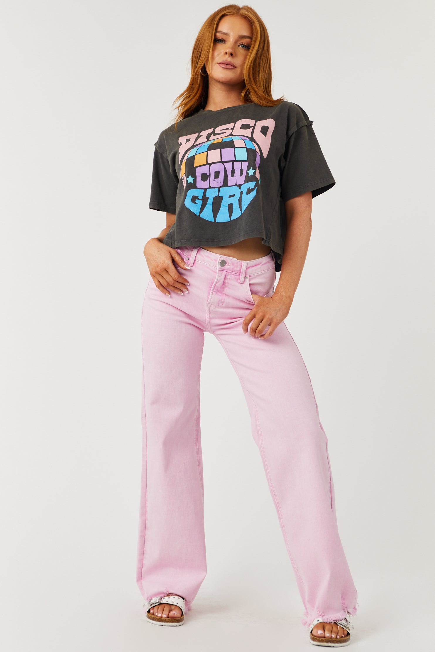 Walnut 'Disco Cowgirl' Graphic Crop Top-Newayad