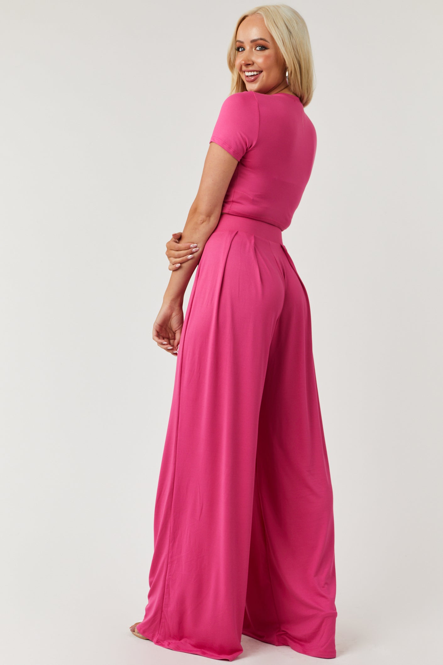 Watermelon Cropped Top and Palazzo Pants Set-Newayad