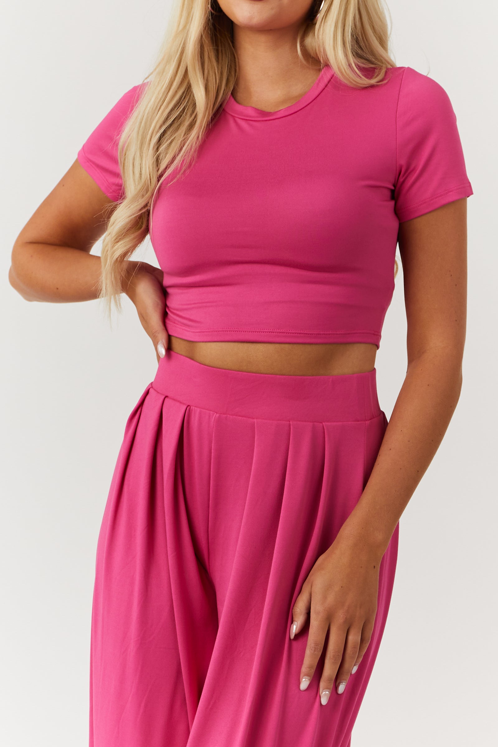 Watermelon Cropped Top and Palazzo Pants Set-Newayad