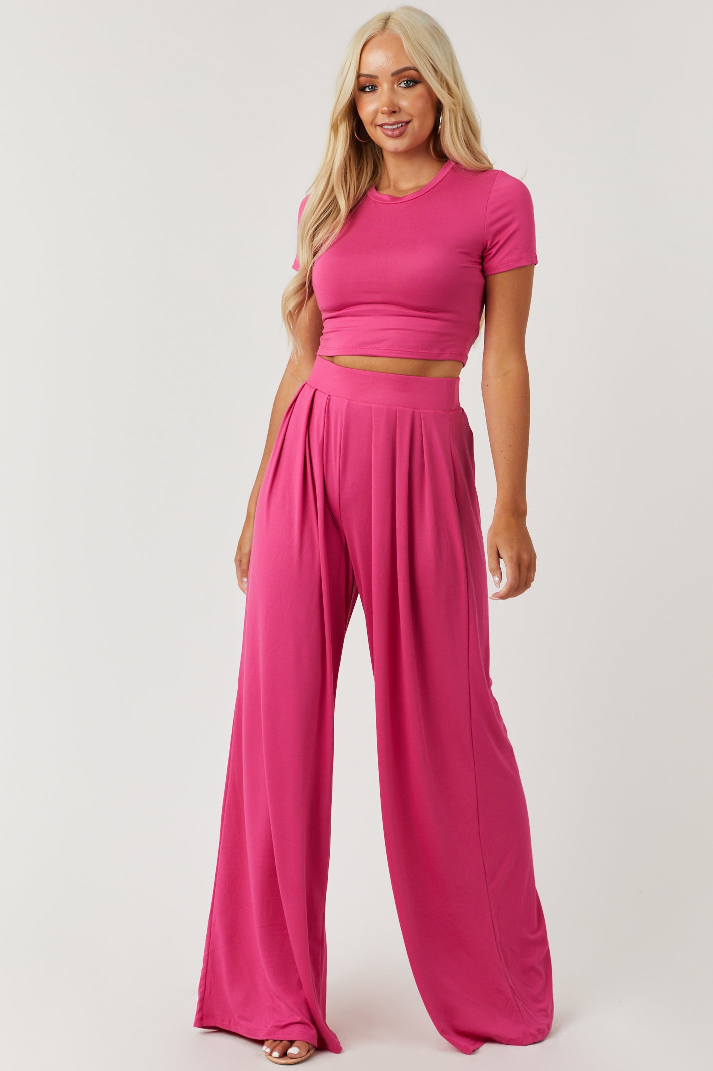 Watermelon Cropped Top and Palazzo Pants Set-Newayad