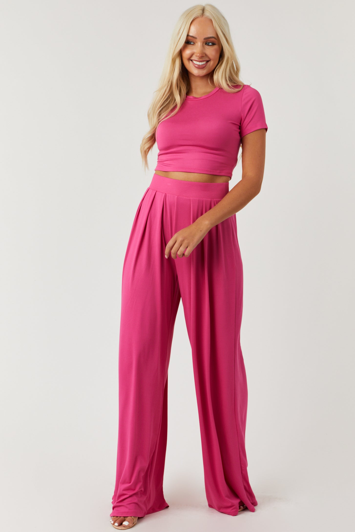 Watermelon Cropped Top and Palazzo Pants Set-Newayad