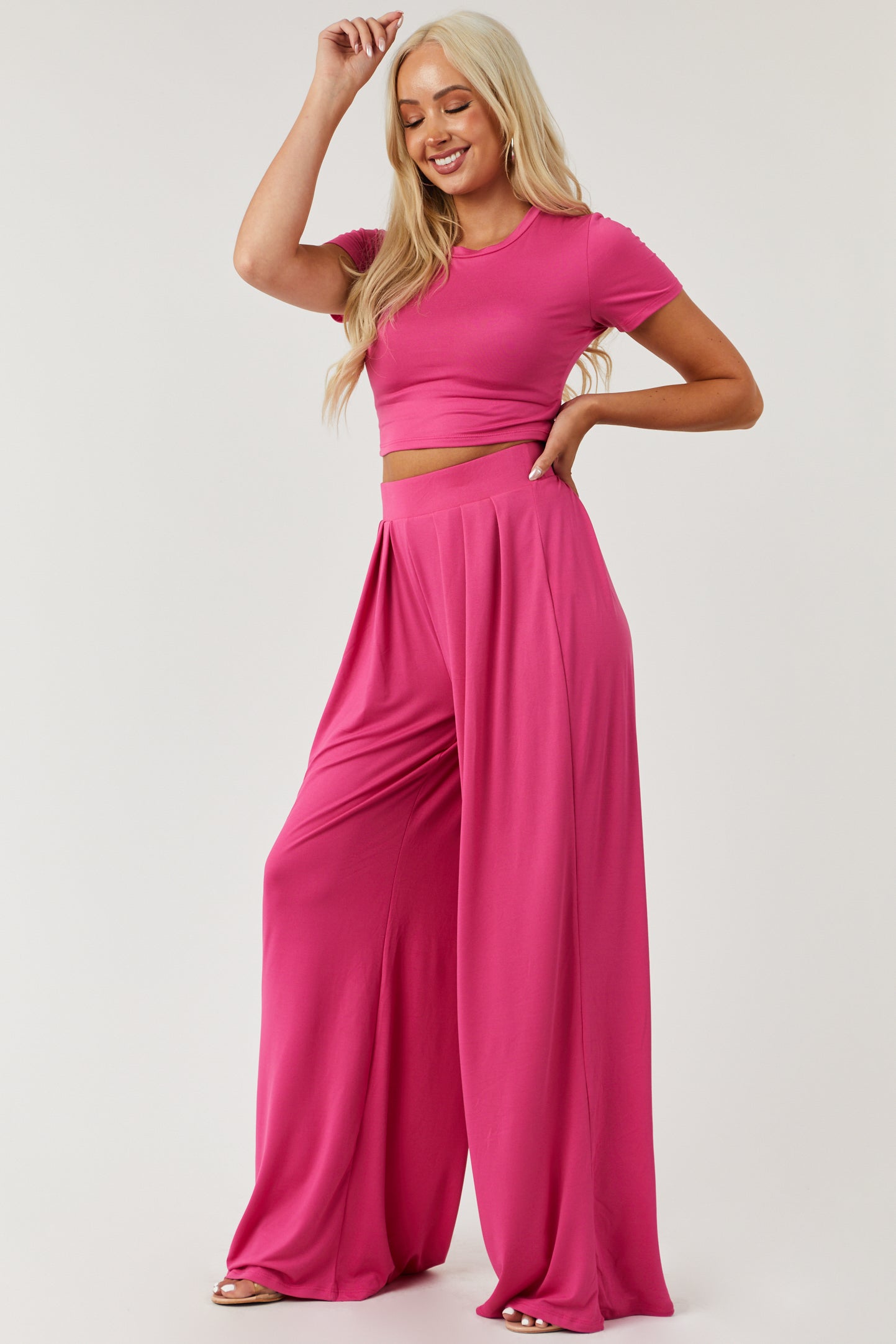 Watermelon Cropped Top and Palazzo Pants Set-Newayad