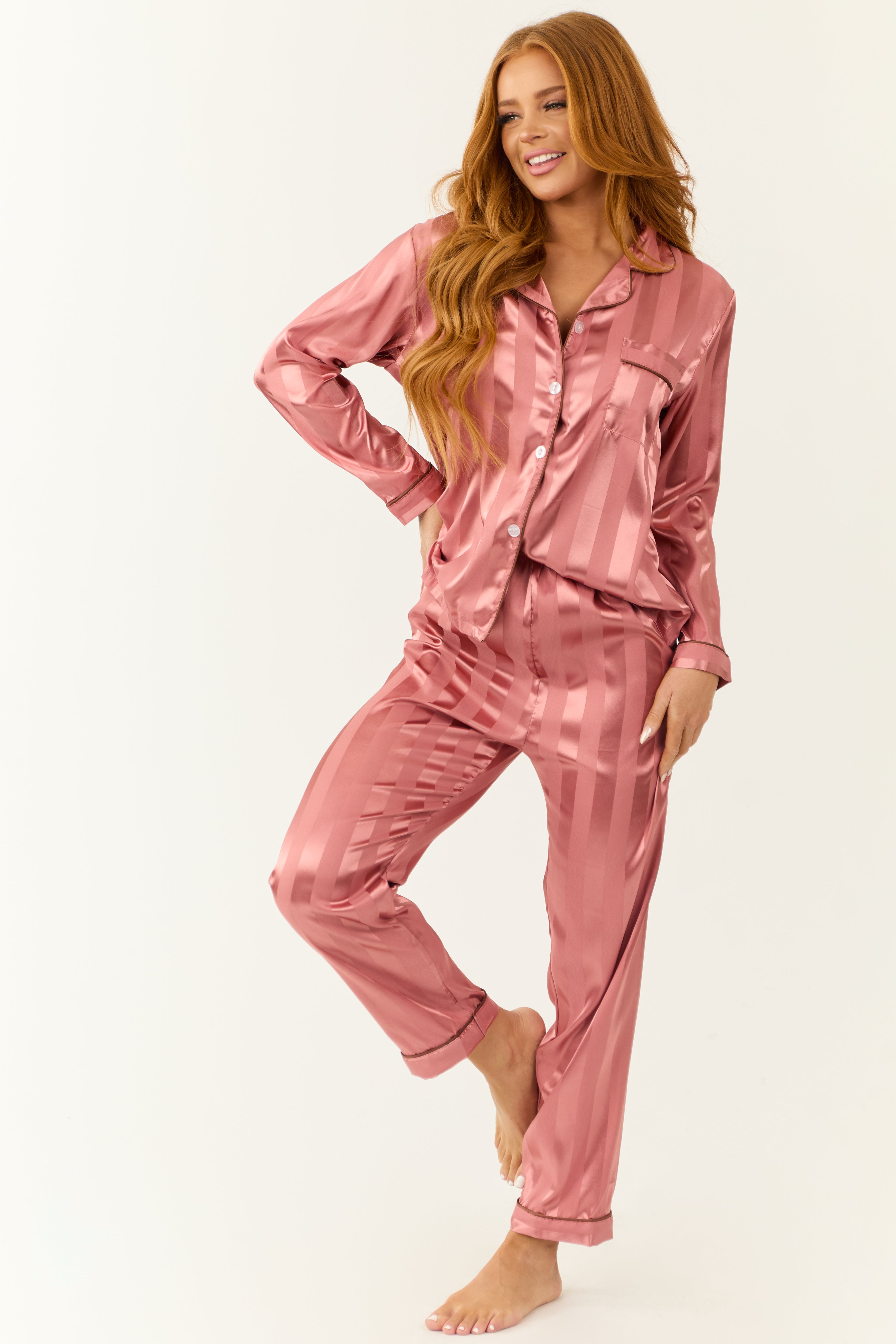 Watermelon Striped Button Down Pajama Set-Newayad