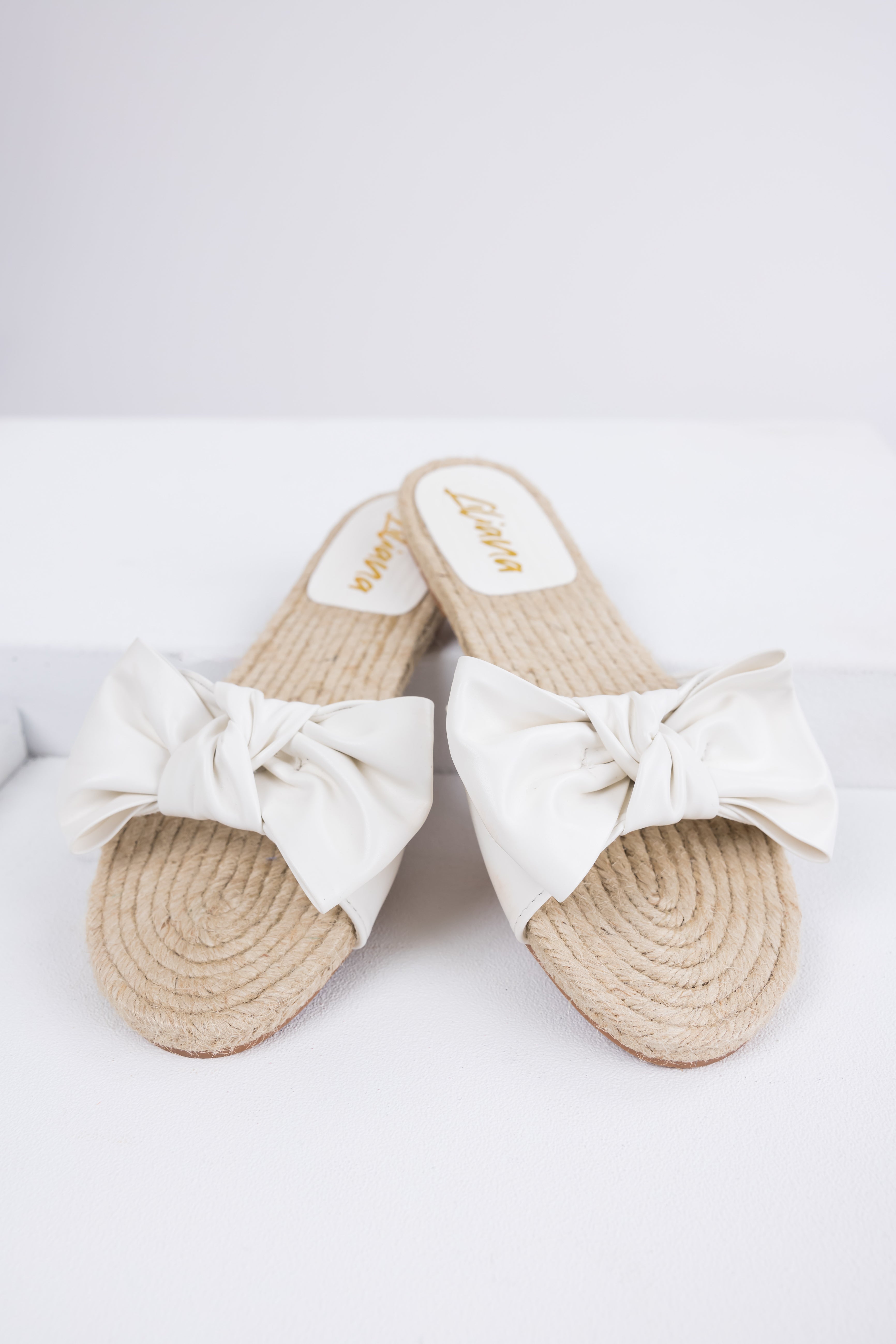White Bow Strap Flat Espadrille Sandals-Newayad