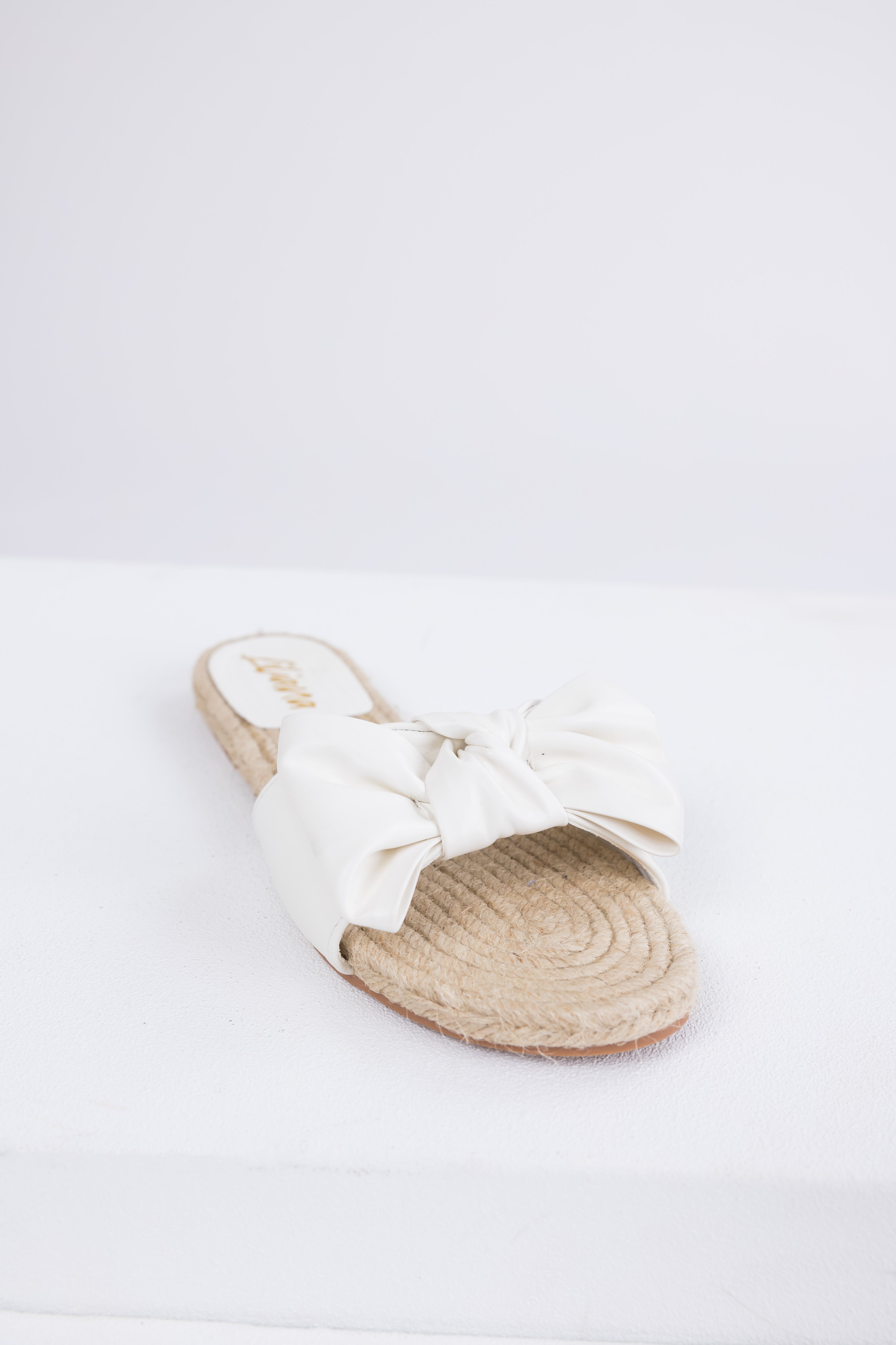 White Bow Strap Flat Espadrille Sandals-Newayad