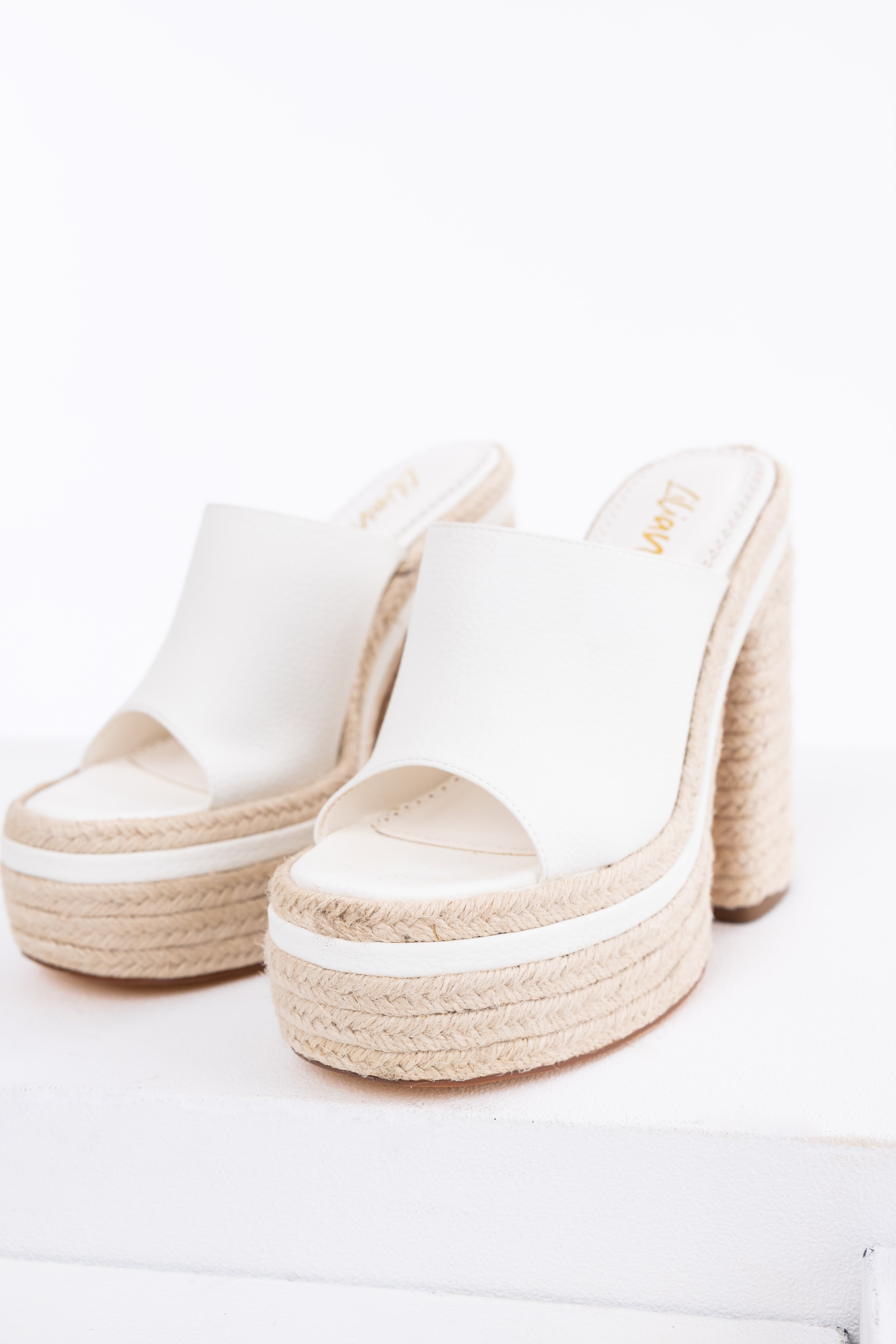 White High Heel Espadrille Platform Sandals-Newayad