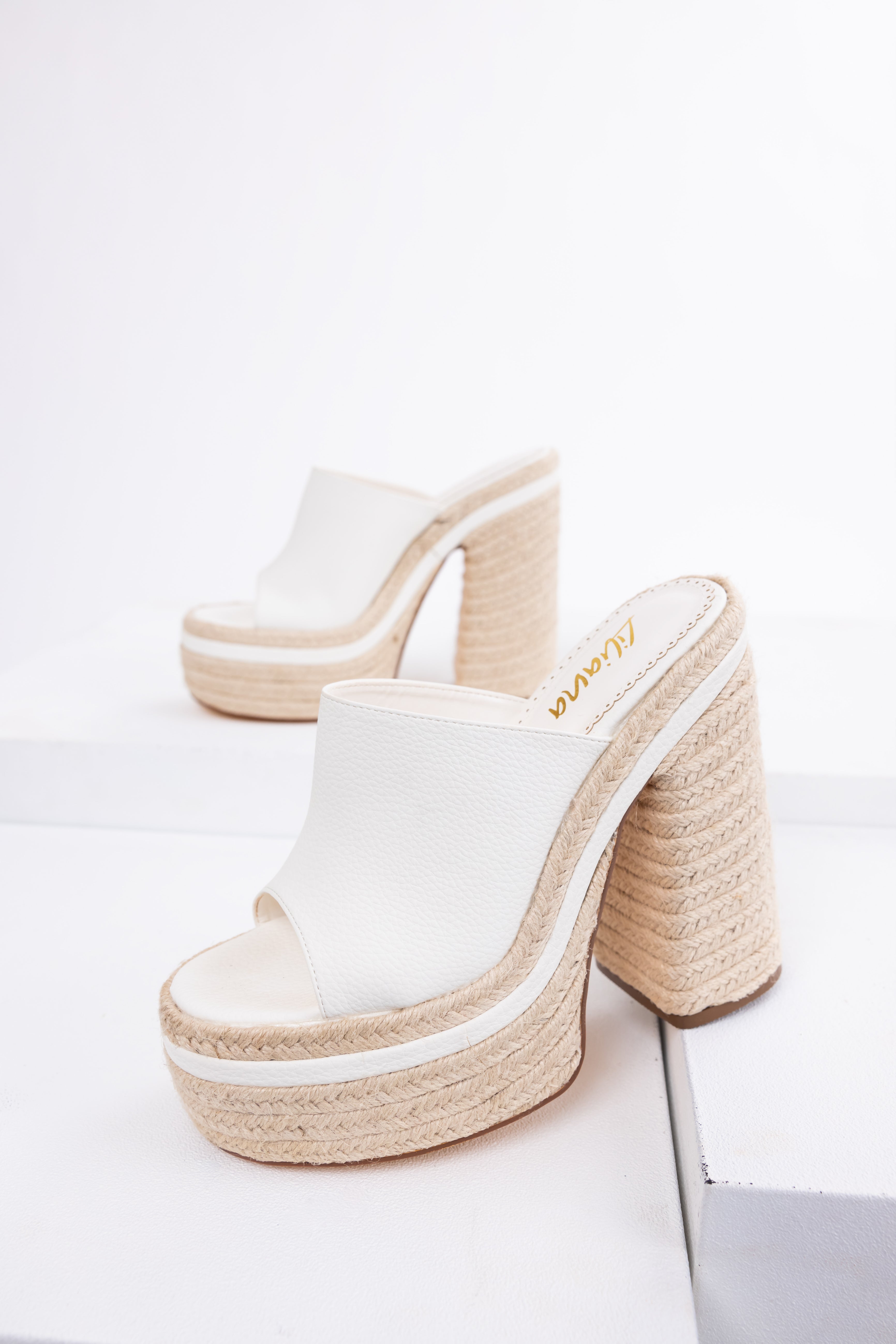 White High Heel Espadrille Platform Sandals-Newayad