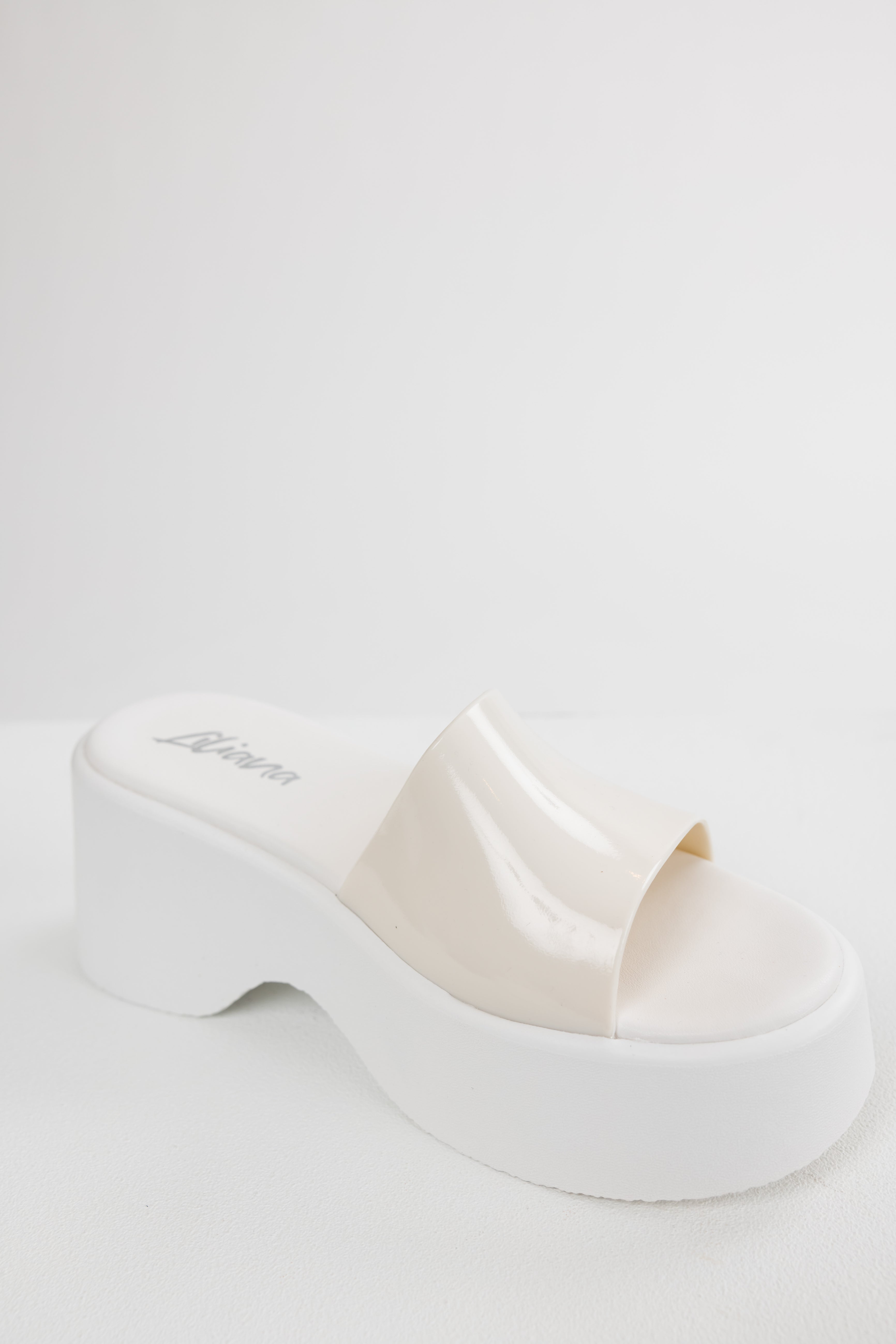 White Single Band Platform Wedge Sandals-Newayad