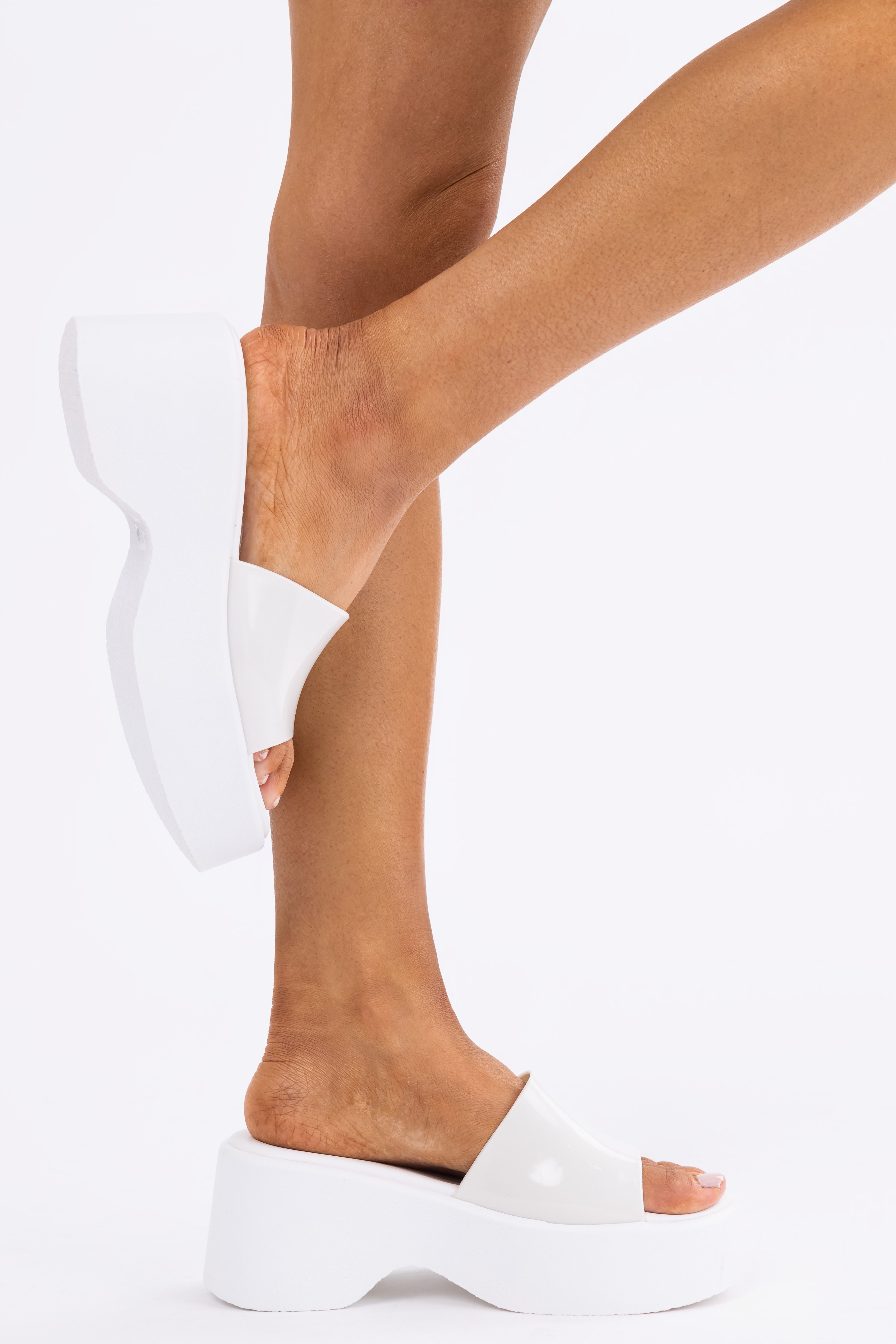 White Single Band Platform Wedge Sandals-Newayad