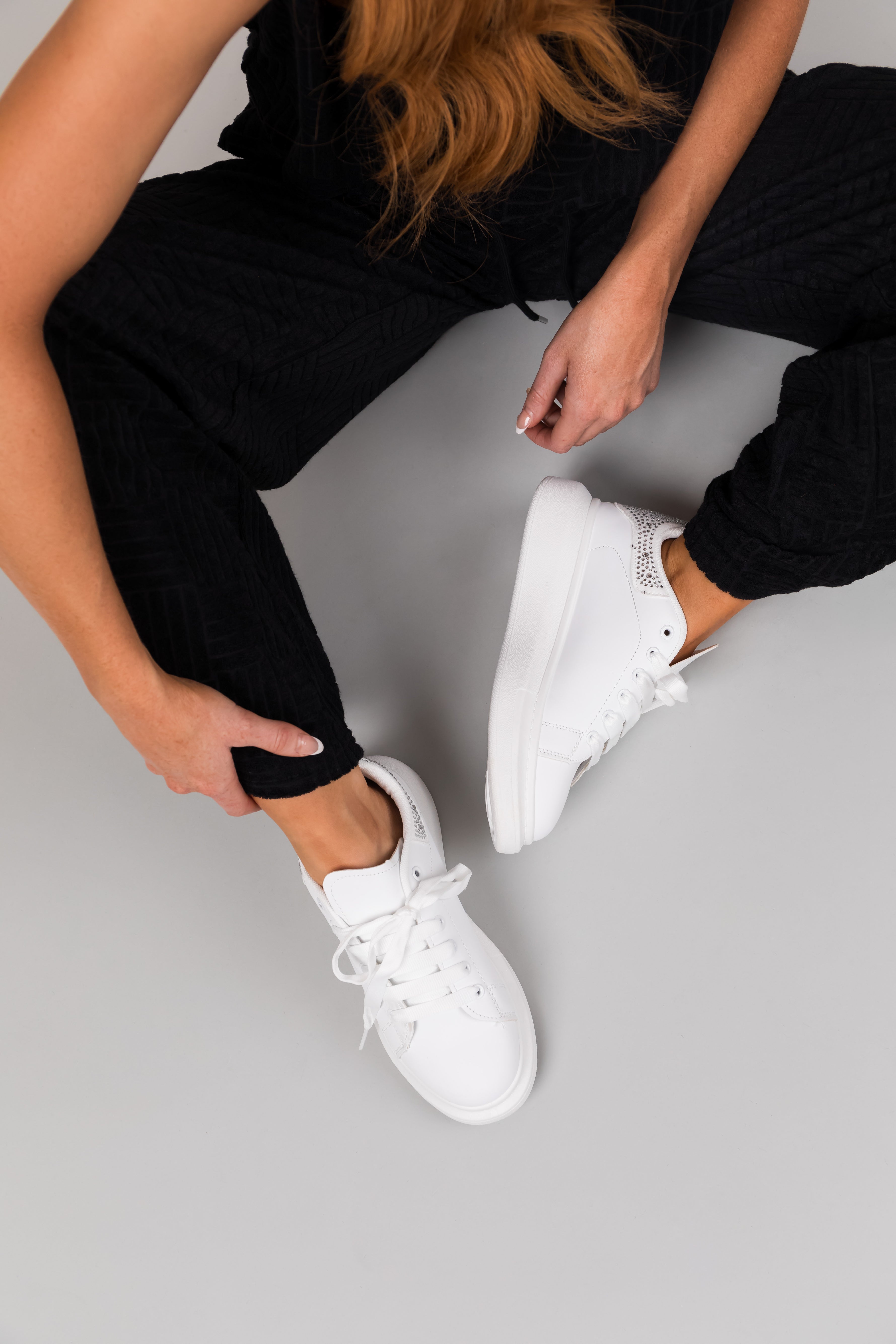 White and Silver Chunky Lace Up Tennis Shoes-Newayad