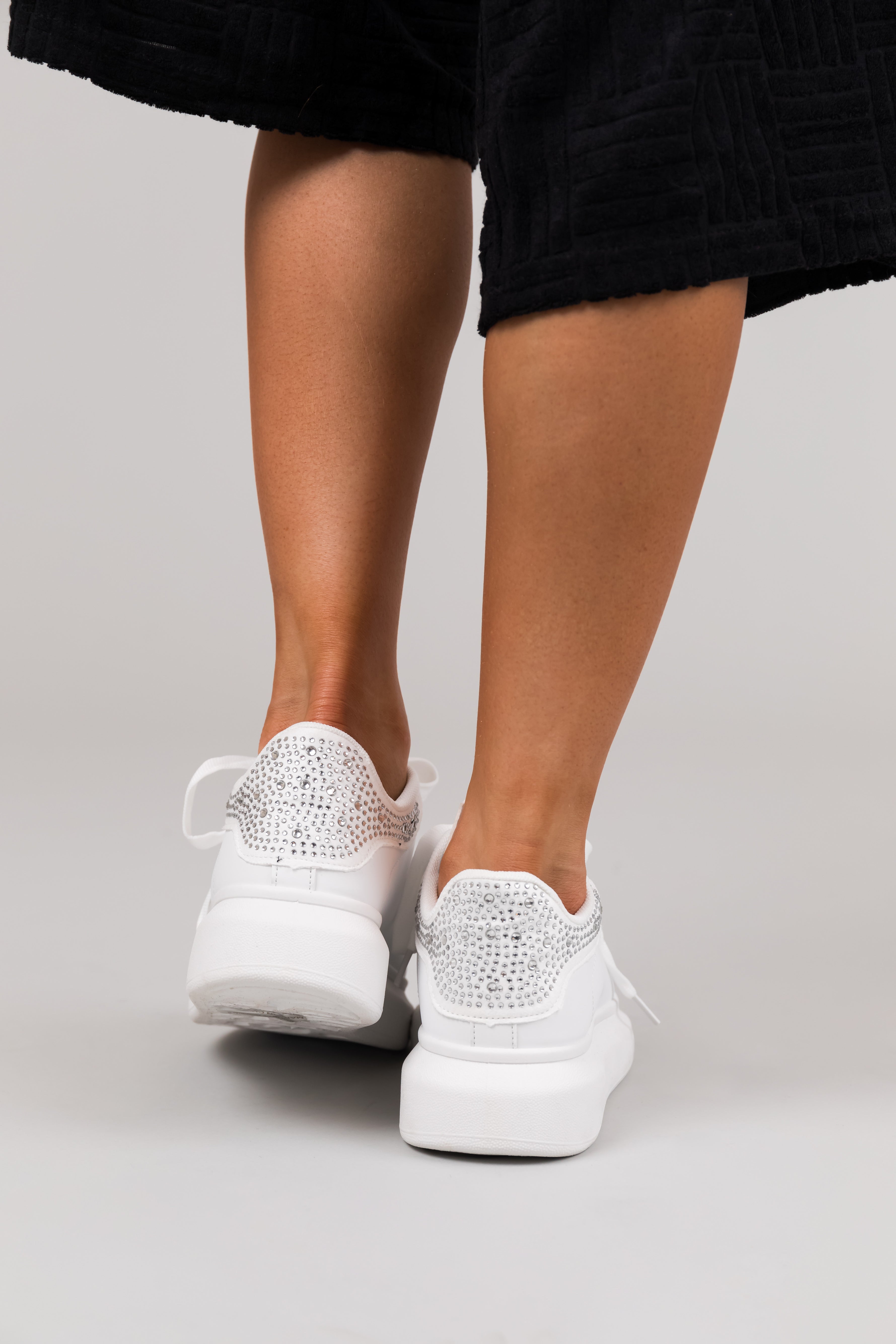 White and Silver Chunky Lace Up Tennis Shoes-Newayad