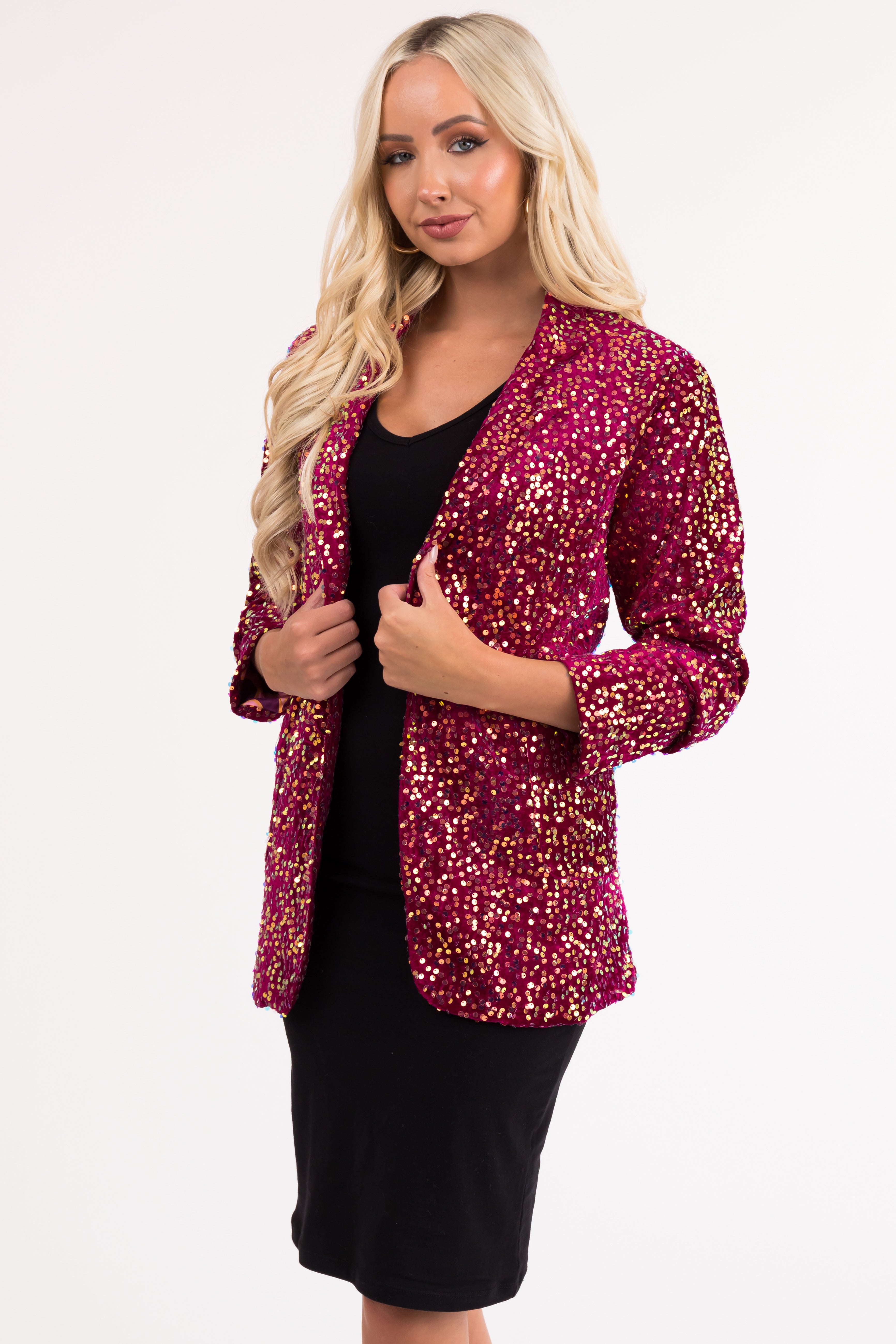 Wine and Gold Sequin Velvet Blazer-Newayad