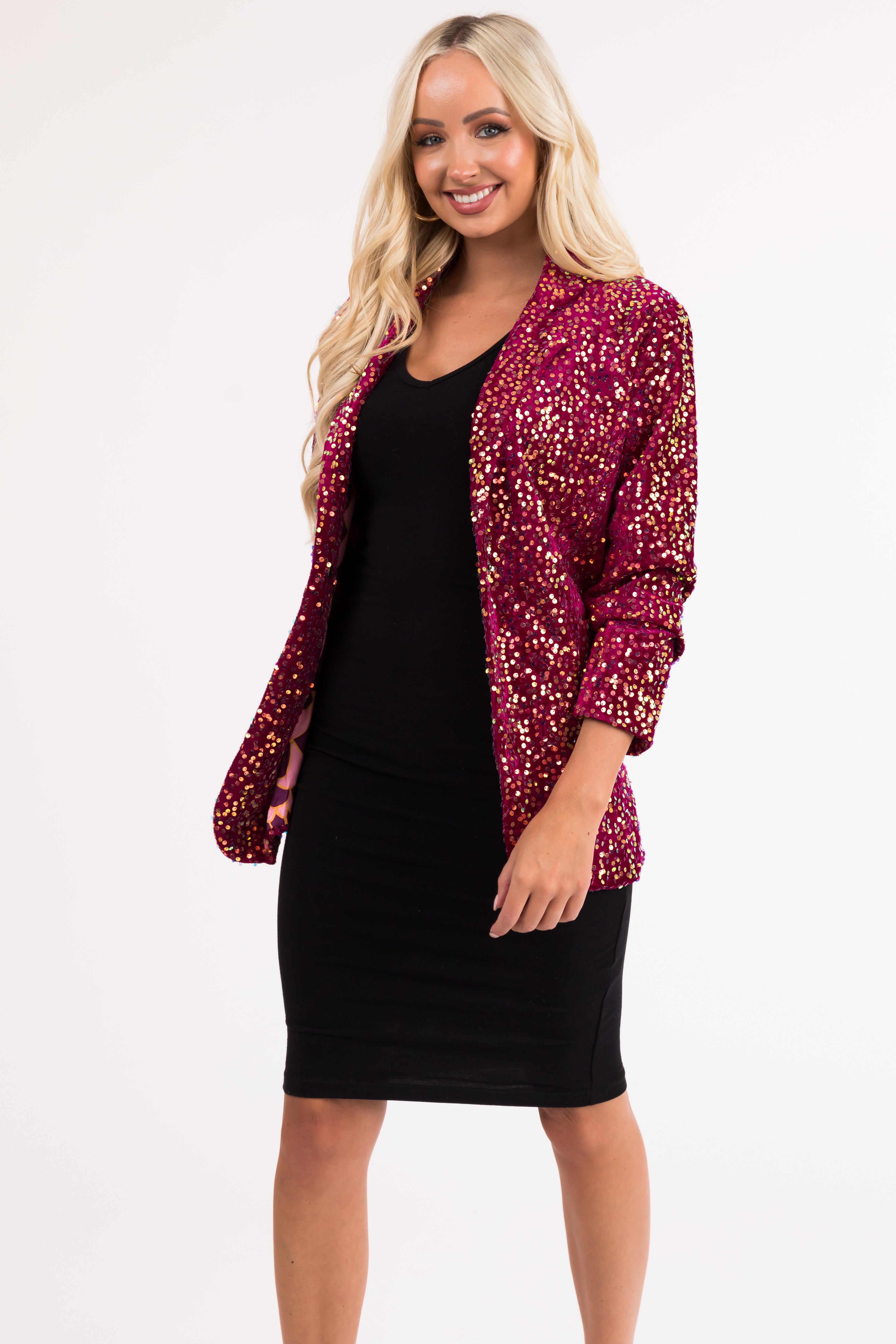 Wine and Gold Sequin Velvet Blazer-Newayad