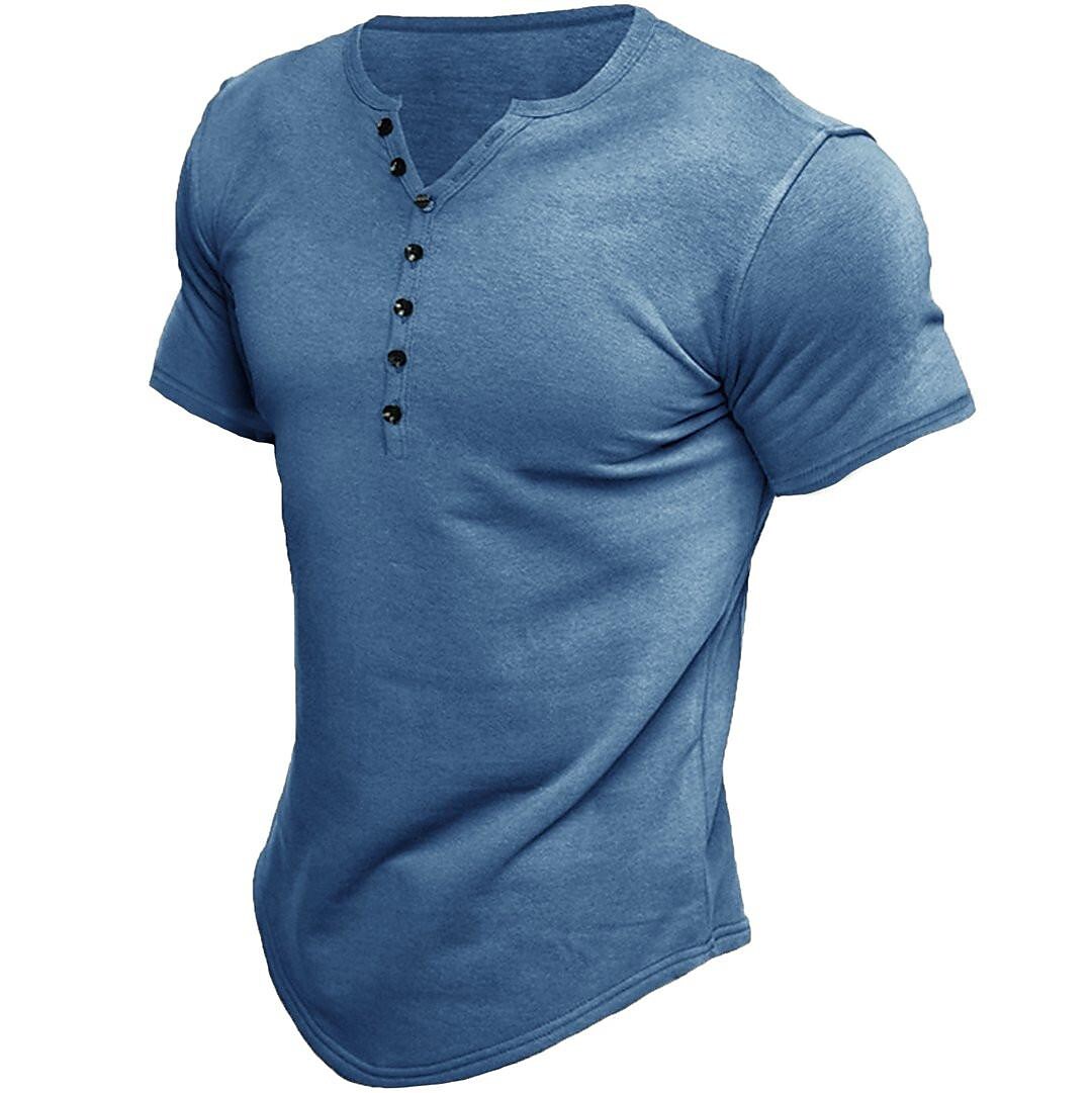 Men's Henley Solid Color Casual Short Sleeve T-shirt Casual Vintage