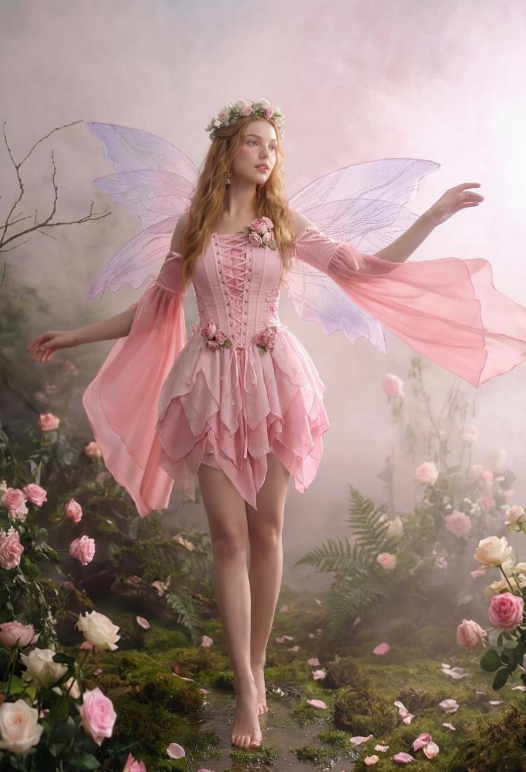 Medieval Flower Elf Fairy Pink Dress Set Renaissance Fantasy Costume Inner Dress and Corset Dress with Sleeves