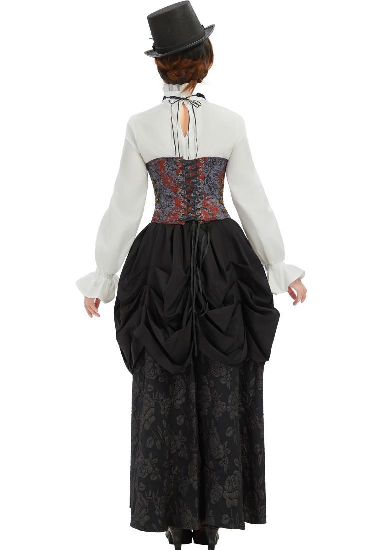 Medieval Steampunk Outfit Vintage Victorian Blouse Skirt with Corset and Tie