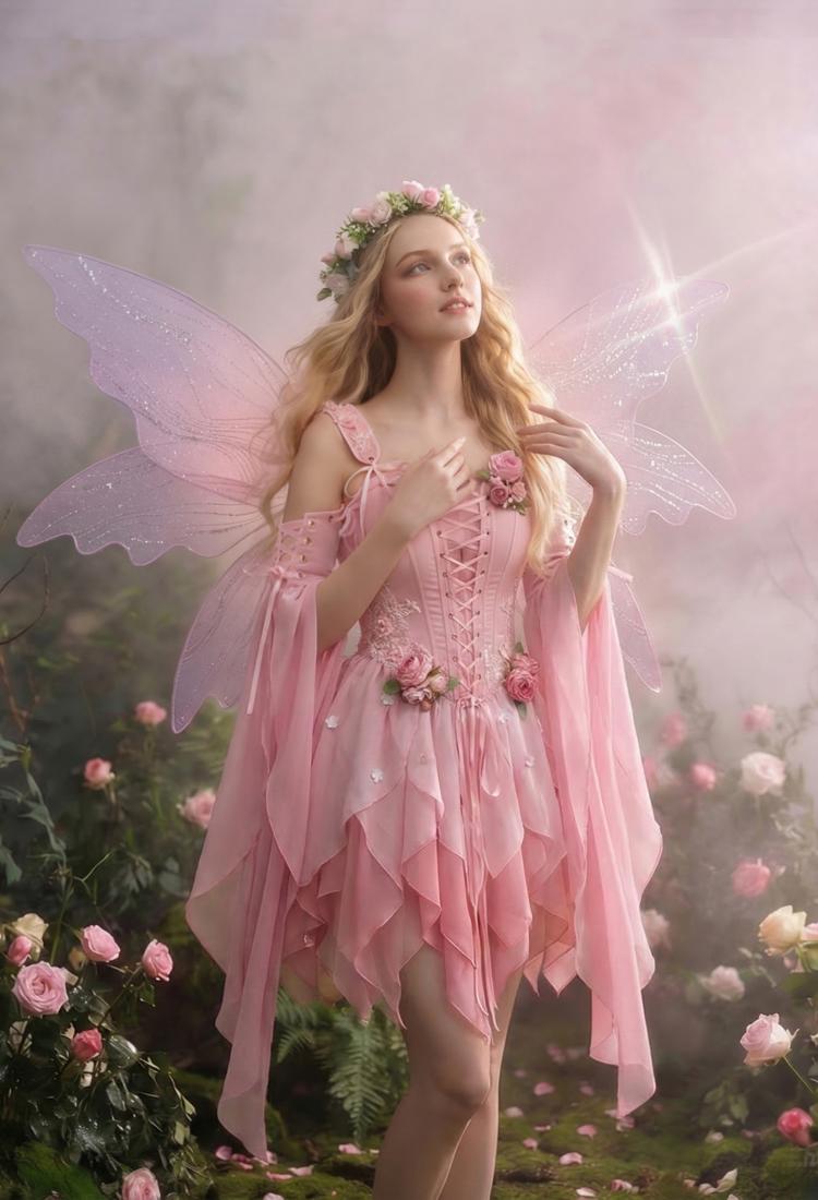 Medieval Flower Elf Fairy Pink Dress Set Renaissance Fantasy Costume Inner Dress and Corset Dress with Sleeves