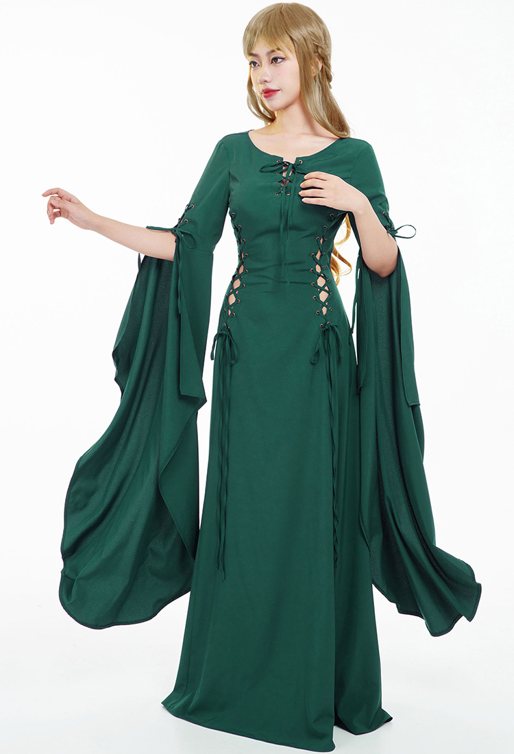 Medieval Renaissance Vintage Wedding Dress with Long Trailing Sleeves