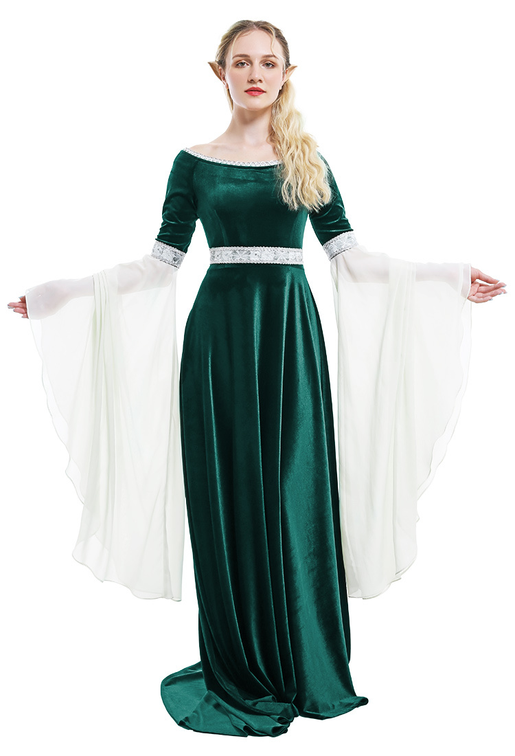 Medieval Fantasy Dress Grey Retro Costume Forest Fairy Elf Velvet Gown