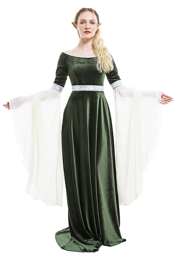 Medieval Fantasy Dress Retro Costume Forest Fairy Elf Velvet Gown