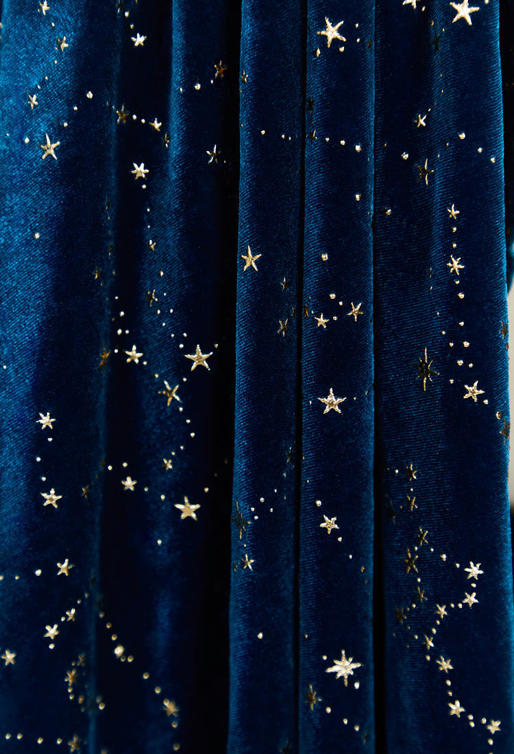 Medieval Renaissance Elf Style Blue Velvet Dress with Sleeves