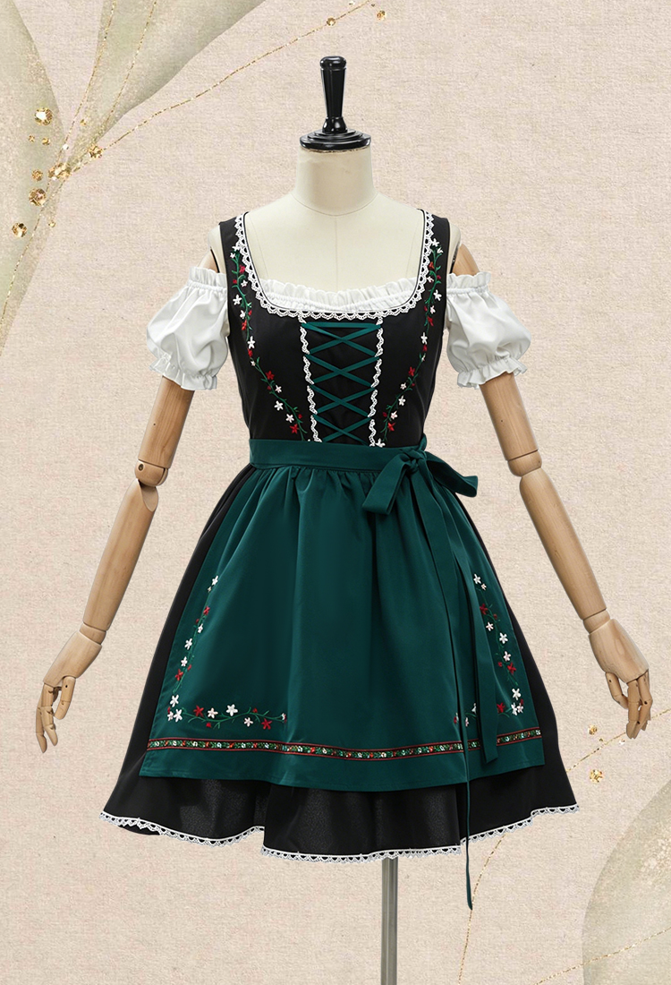Oktoberfest Bavarian Attire German Dirndl Embroidered Dress with Apron and Blouse