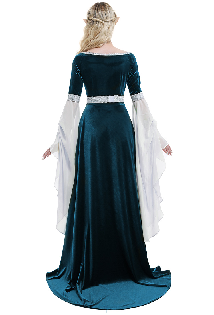 Medieval Fantasy Dress Grey Retro Costume Forest Fairy Elf Velvet Gown