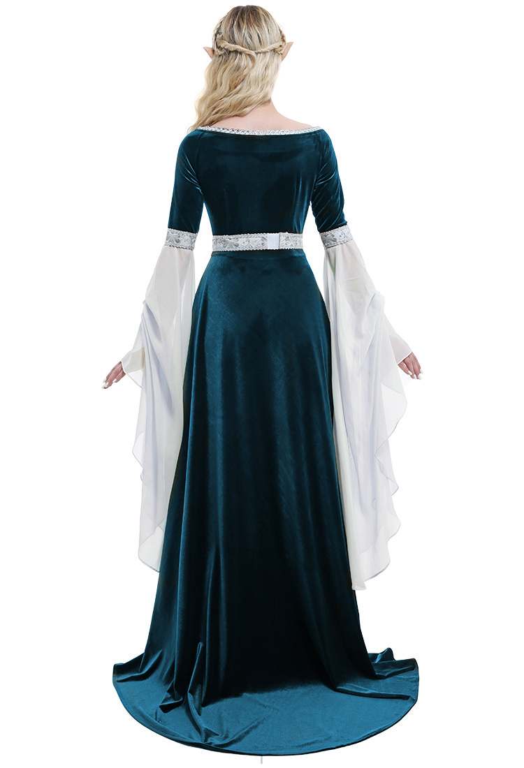 Medieval Fantasy Dress Grey Retro Costume Forest Fairy Elf Velvet Gown