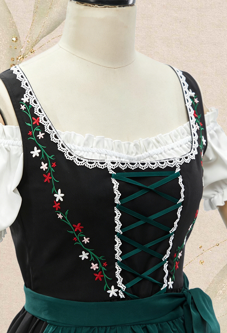 Oktoberfest Bavarian Attire German Dirndl Embroidered Dress with Apron and Blouse