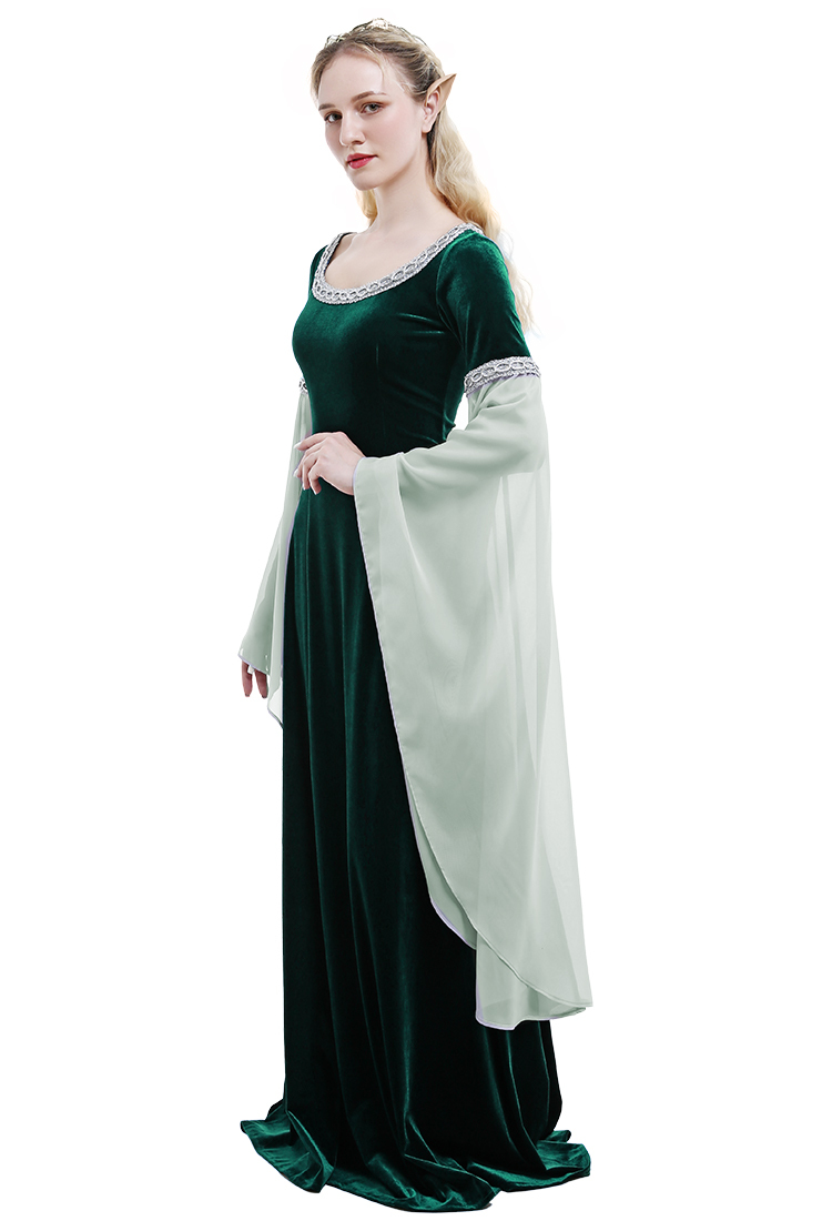 Renaissance Medieval Dress Handmade Vintage Forest Fairy Elf Velvet Back Lace-up Wine Red Evening Dress Cosplay Costume