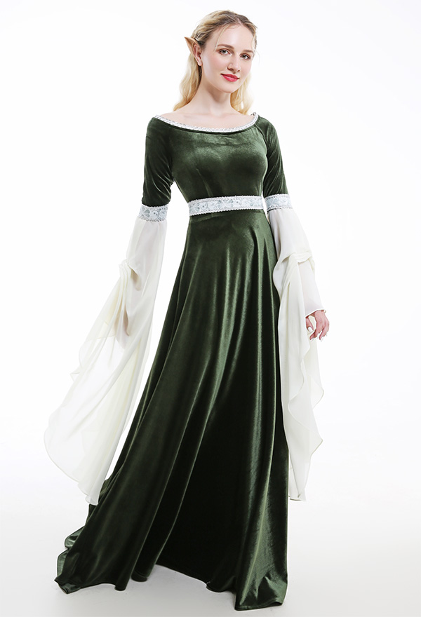 Medieval Fantasy Dress Retro Costume Forest Fairy Elf Velvet Gown