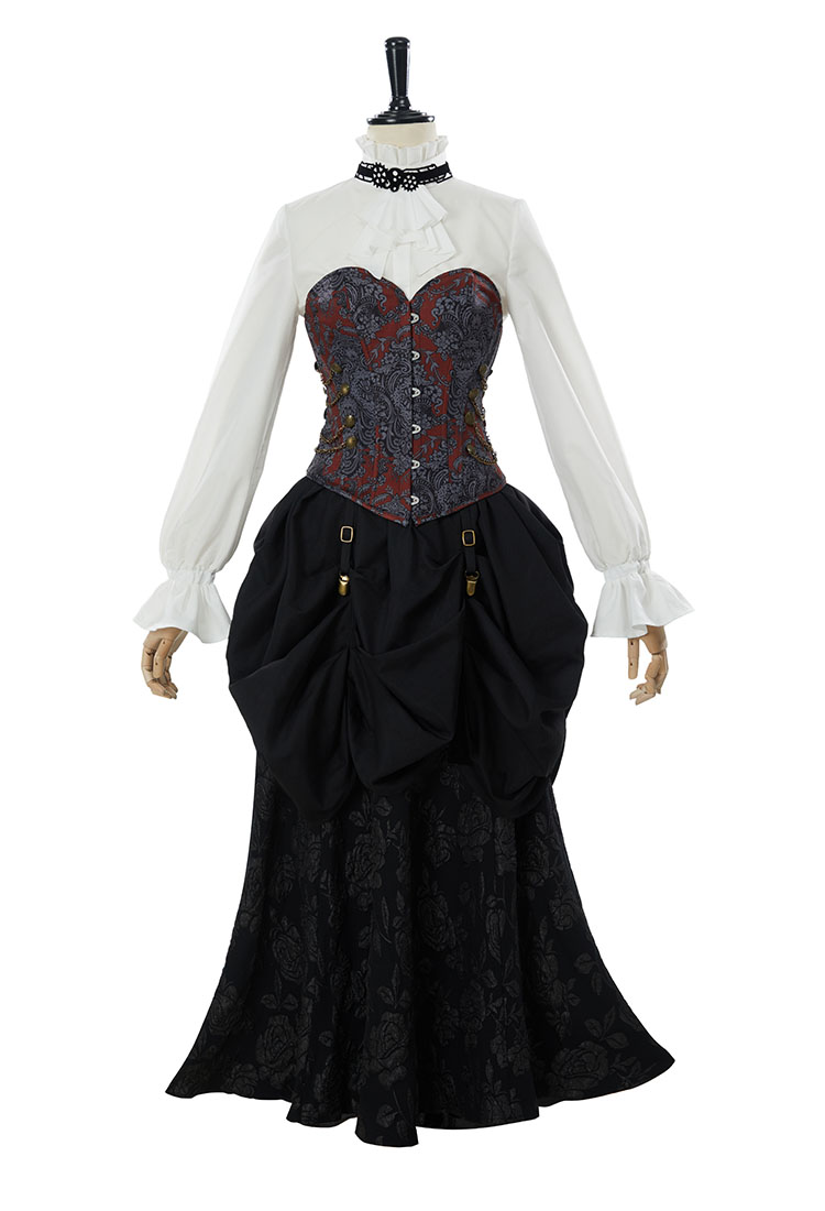 Medieval Steampunk Outfit Vintage Victorian Blouse Skirt with Corset and  Tie – daizbella, image size:750x1100