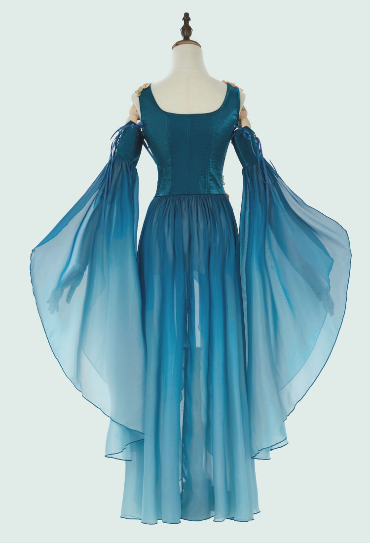 Medieval Renaissance Costume Elf Style Green Dress with Sleeves Cosplay Costume