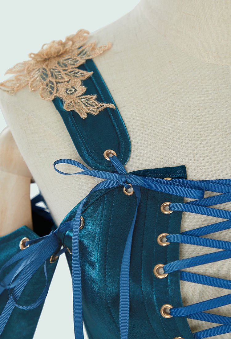 Medieval Renaissance Costume Elf Style Green Dress with Sleeves Cosplay Costume