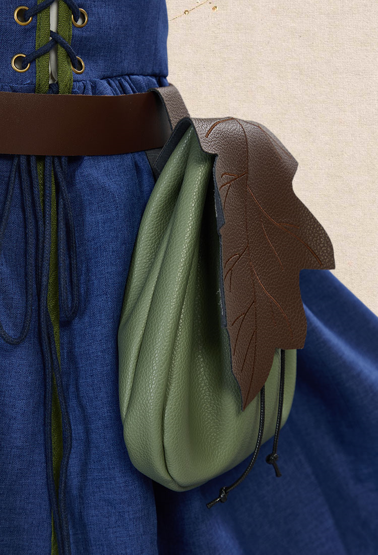Medieval Drawstring Leaf Flap Belt Pouch Renaissance Vintage Waist Bag Coin Purse 