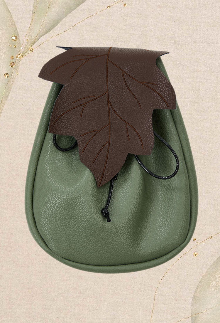 Medieval Drawstring Leaf Flap Belt Pouch Renaissance Vintage Waist Bag Coin Purse 