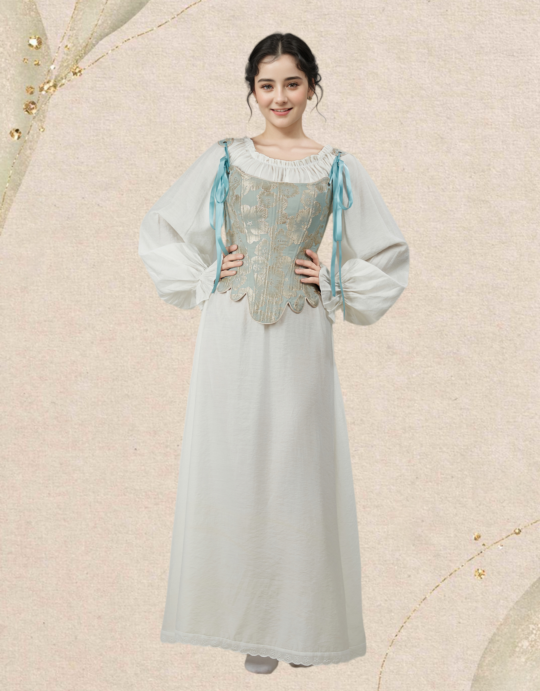 Medieval Renaissance Floral Pattern Corset Top 17th Century Lace-Up Overbust Boned Bustier