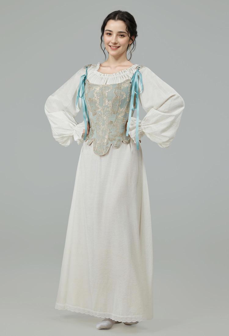 Medieval Renaissance Floral Pattern Corset Top 17th Century Lace-Up Overbust Boned Bustier