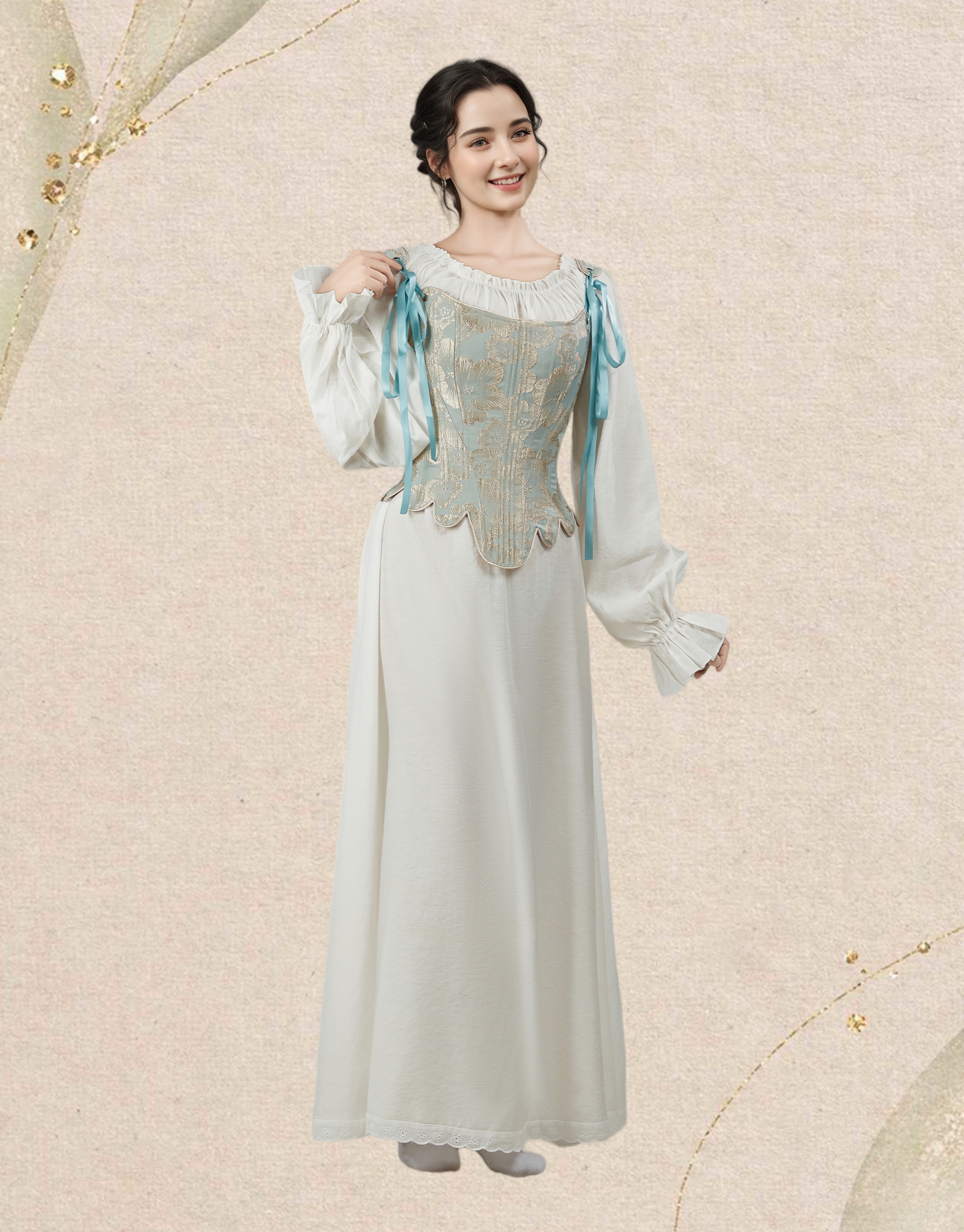 Medieval Renaissance Floral Pattern Corset Top 17th Century Lace-Up Overbust Boned Bustier