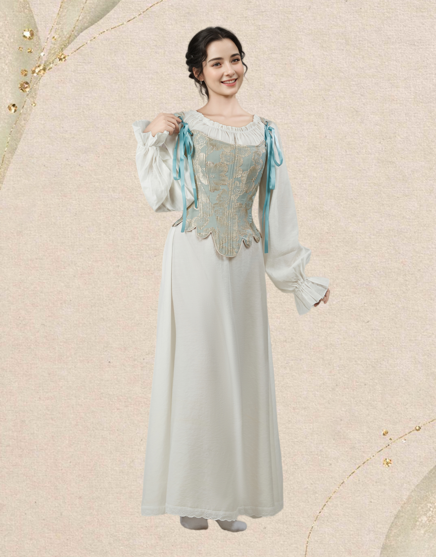 Medieval Renaissance Floral Pattern Corset Top 17th Century Lace-Up Overbust Boned Bustier